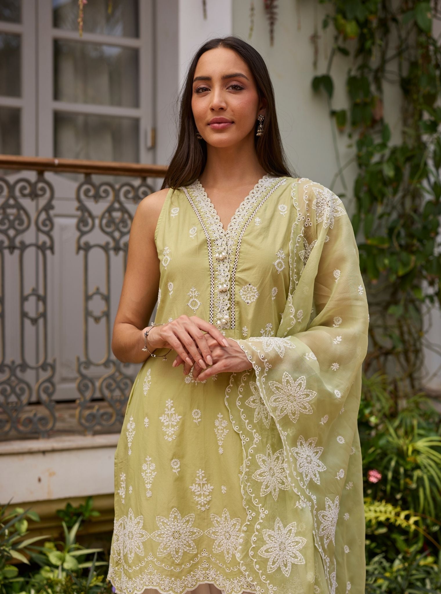 Zoa Supima Cotton Green Kurta With Farshi Salwar