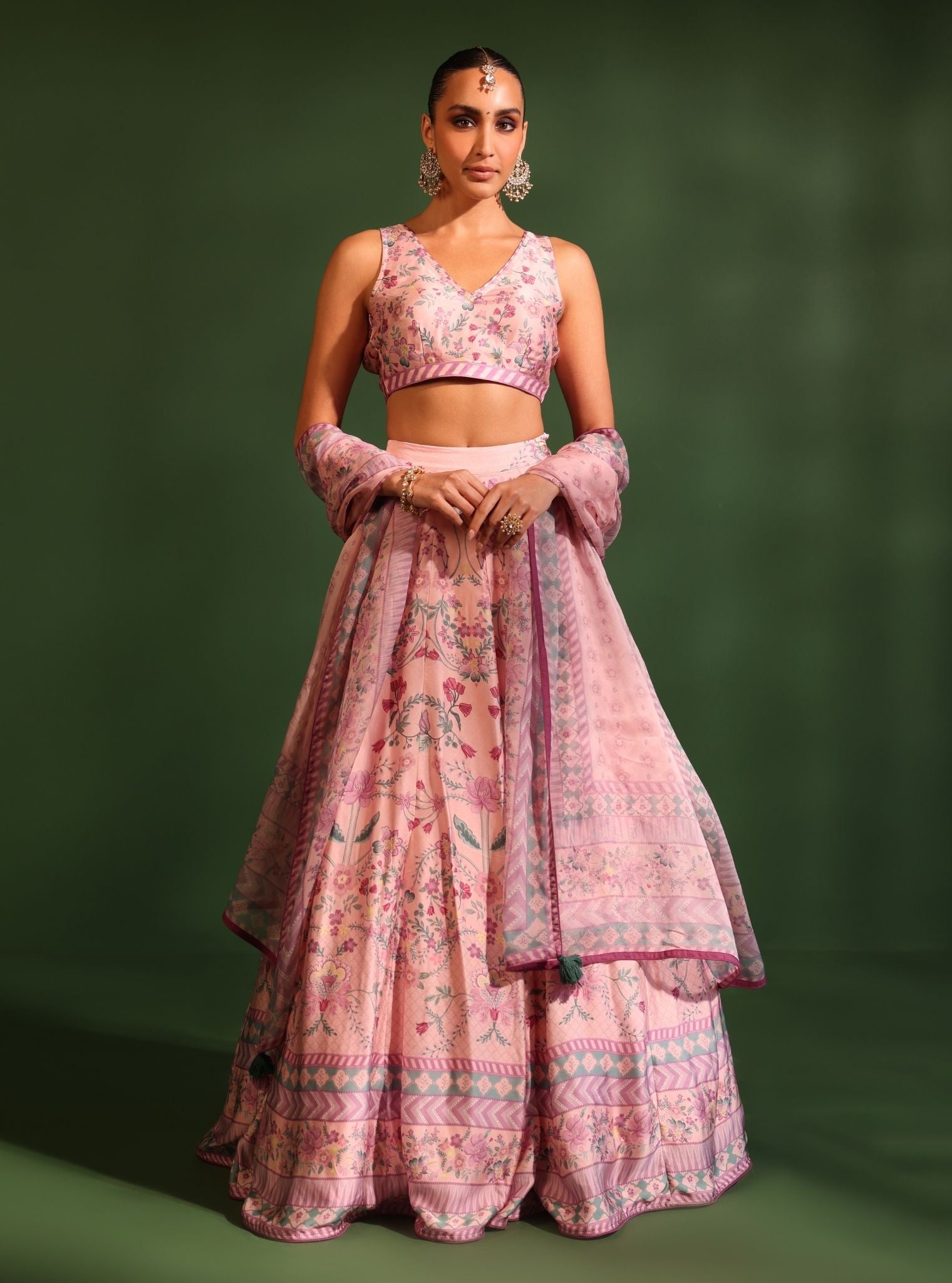 Mulmul Cupro Satin Jhanak Pink Lehenga with Mulmul Organza Printed Jhanak Pink Dupatta