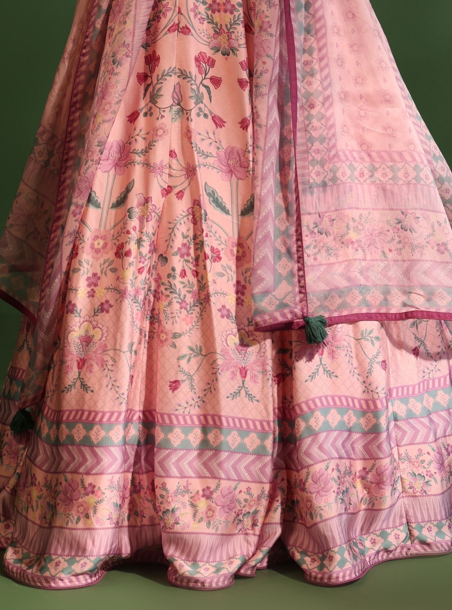 Mulmul Cupro Satin Jhanak Pink Lehenga with Mulmul Organza Printed Jhanak Pink Dupatta