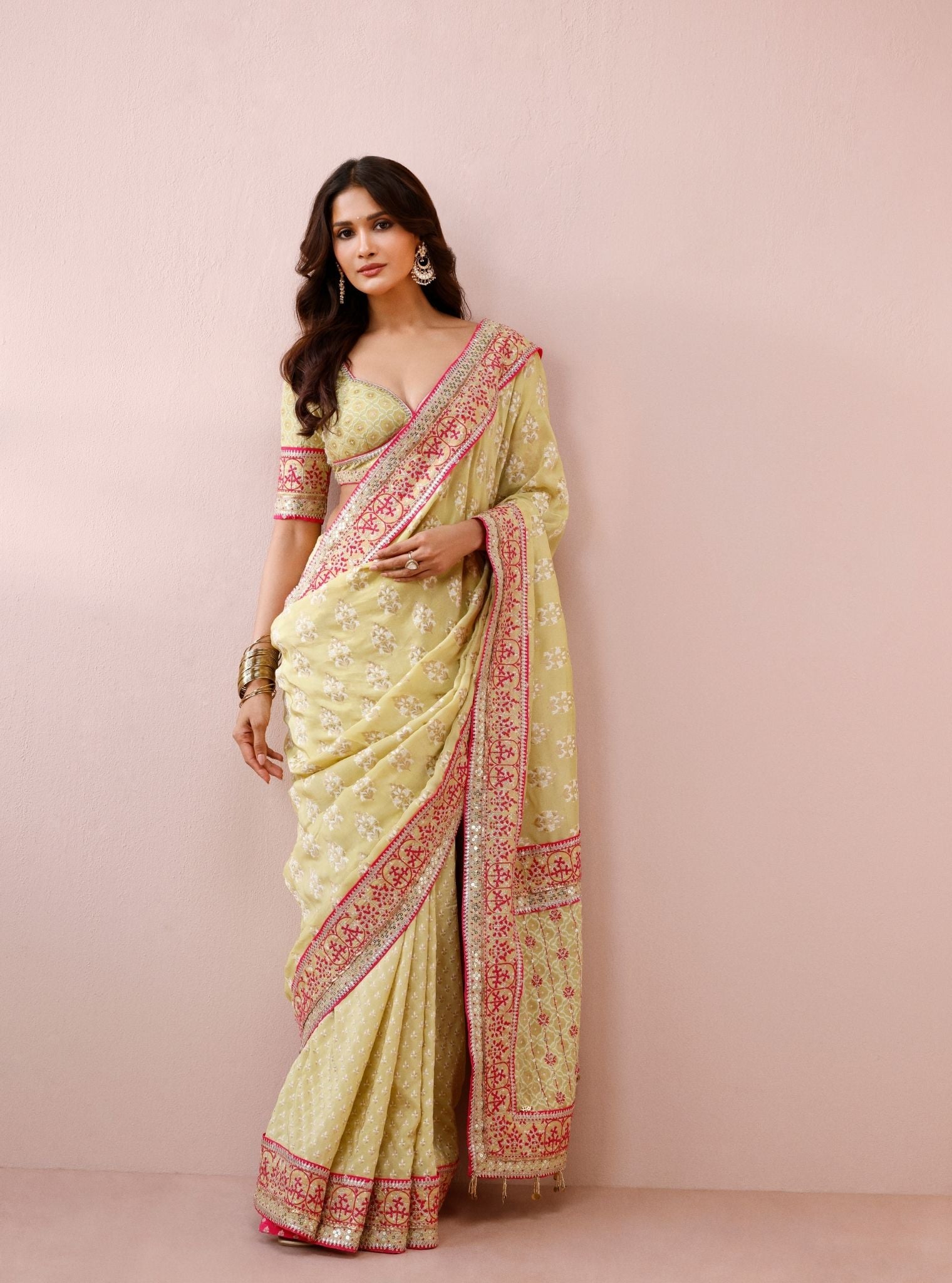 Riona Banarsi Lime Saree