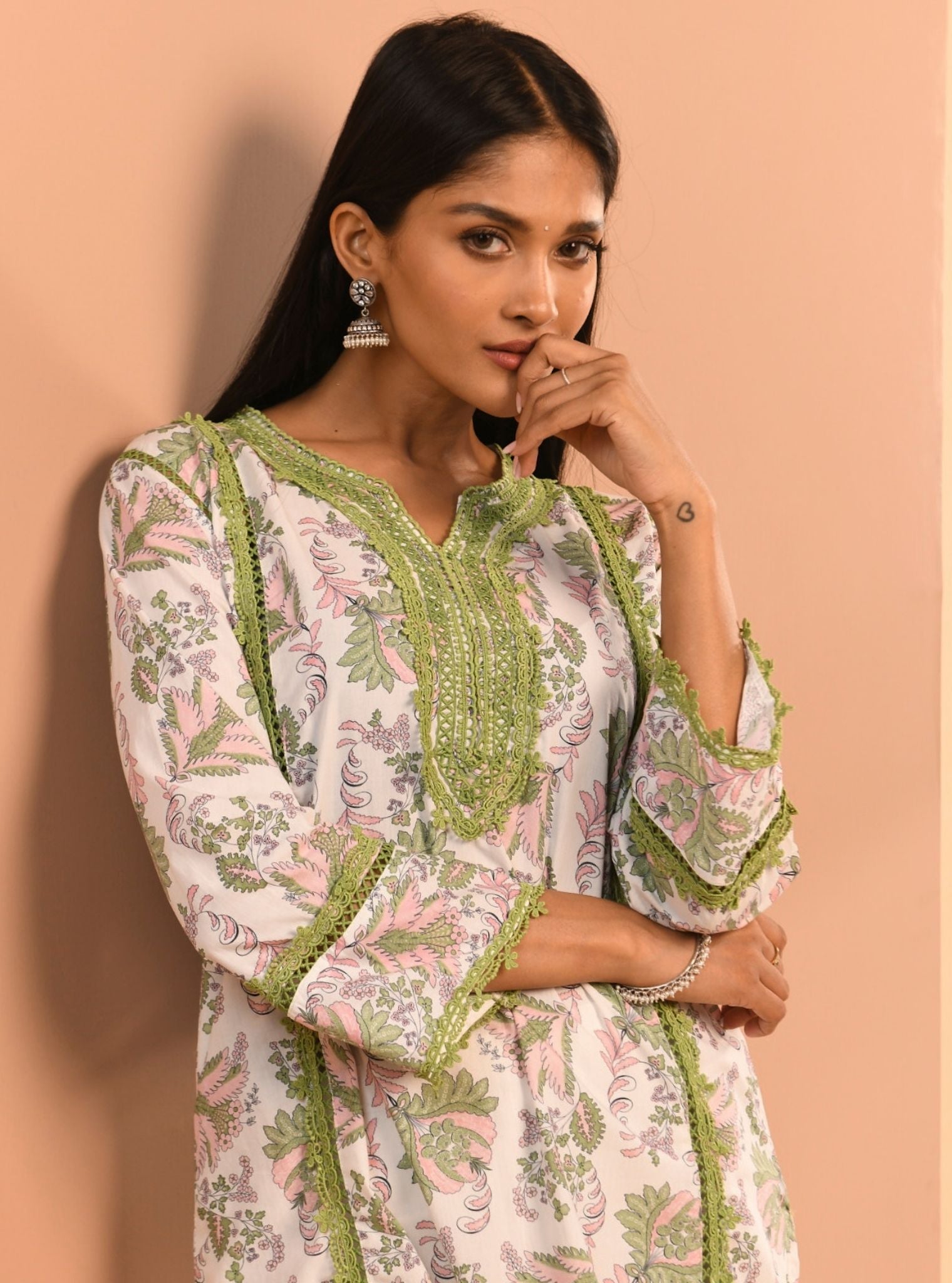Mulmul Cotton Esti Green Kurta