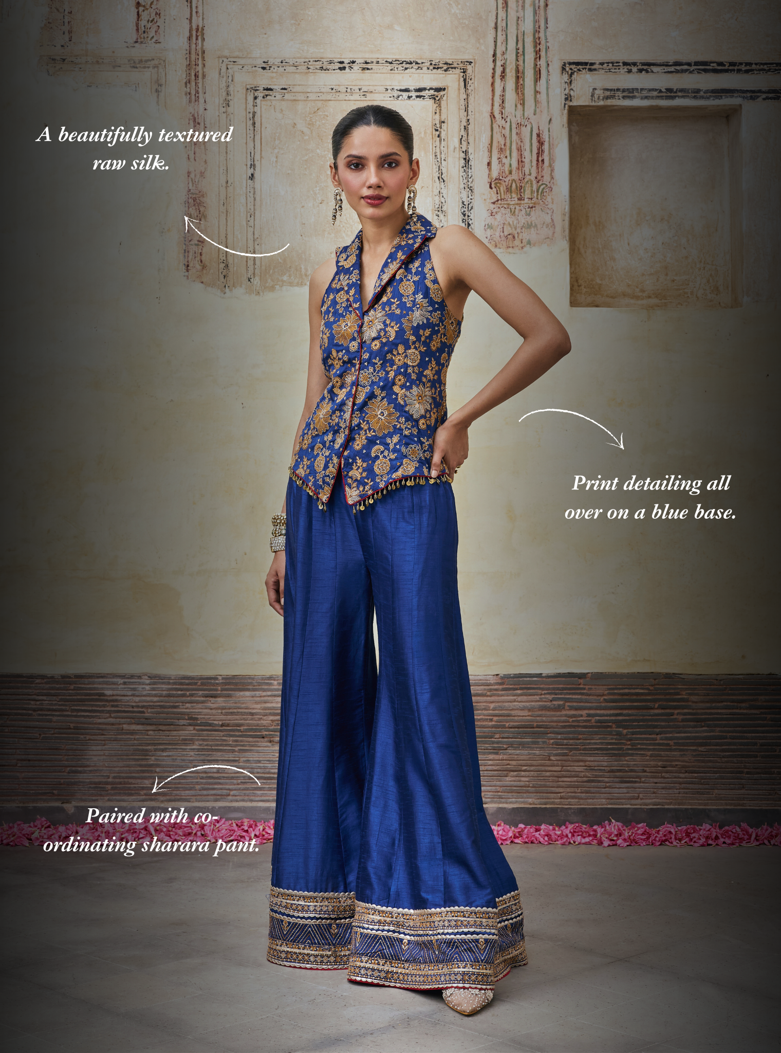 Kairavi Bemberg Raw Silk Blue Waistcoat & Sharara