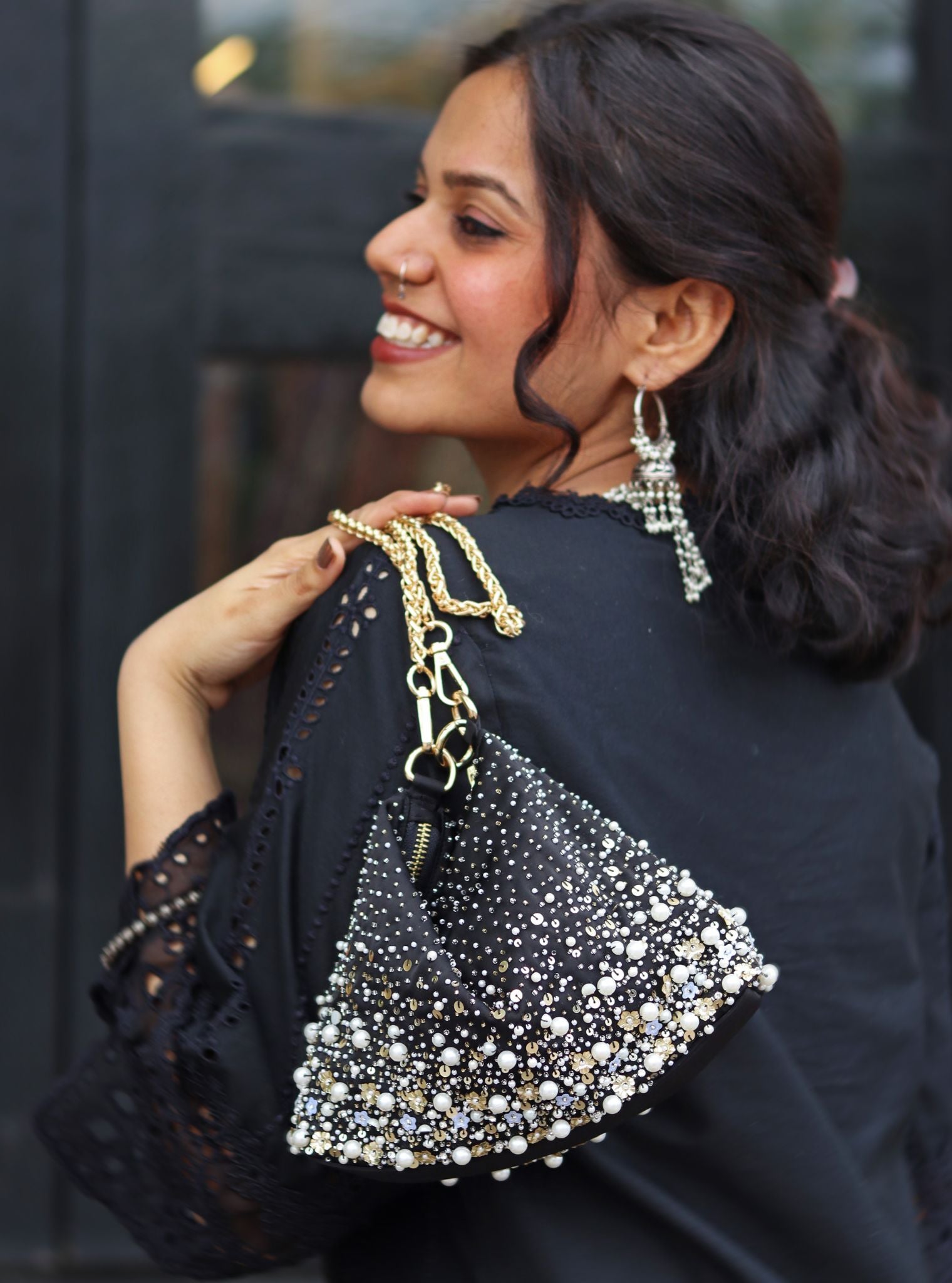 Mulmul Heer Black Shoulder Bag