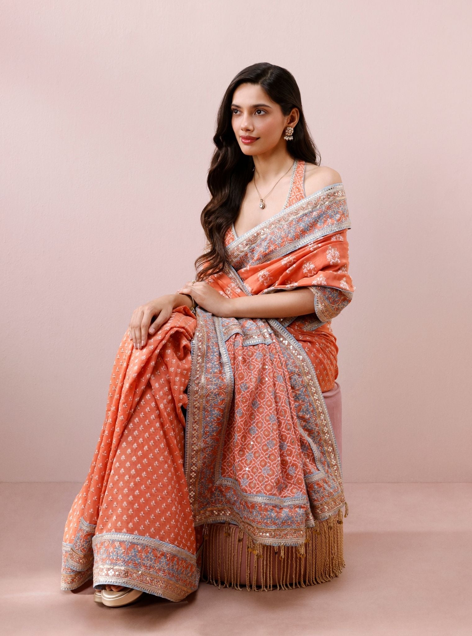 Riona Banarsi Orange Saree