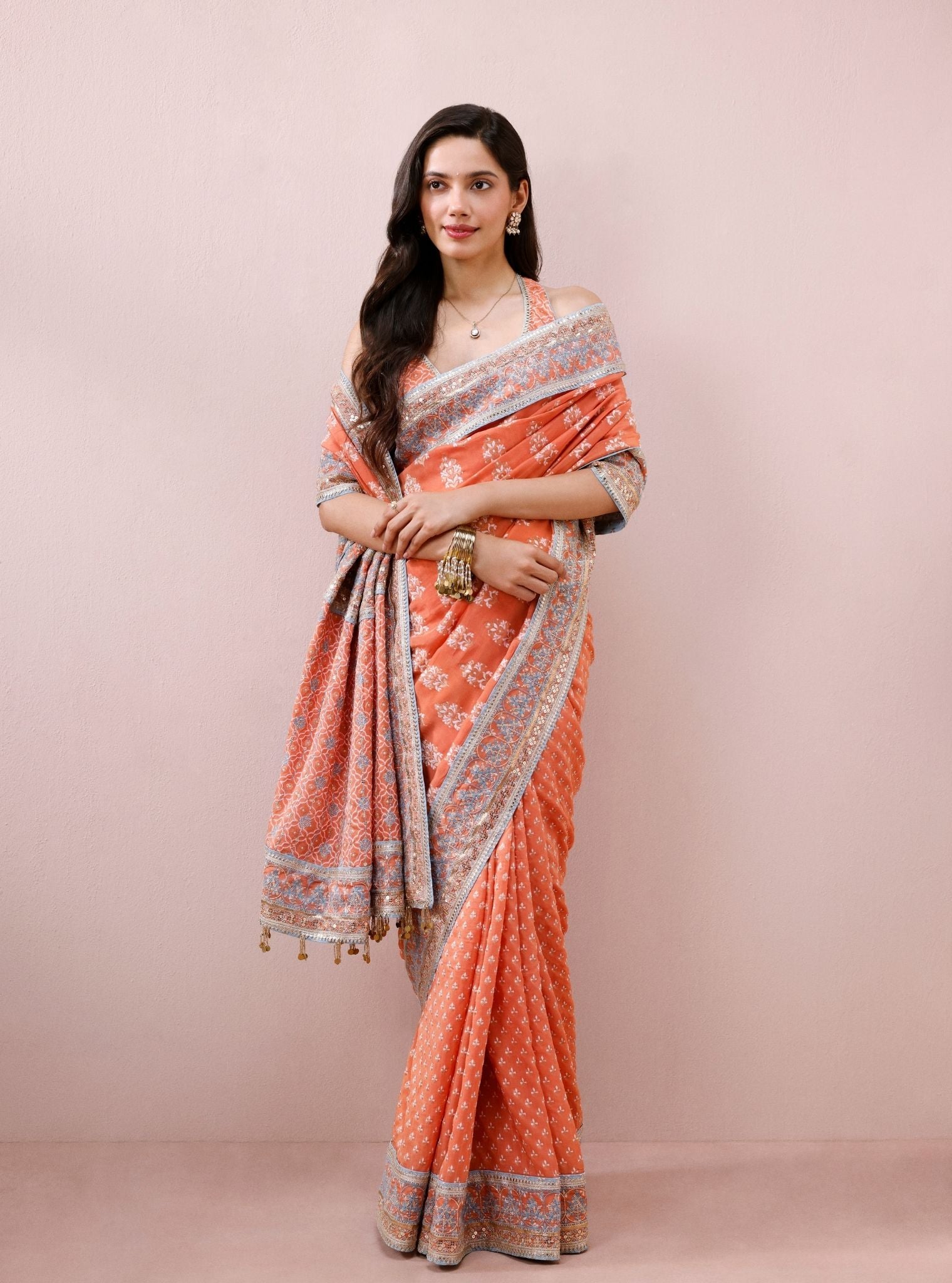 Riona Banarsi Orange Saree