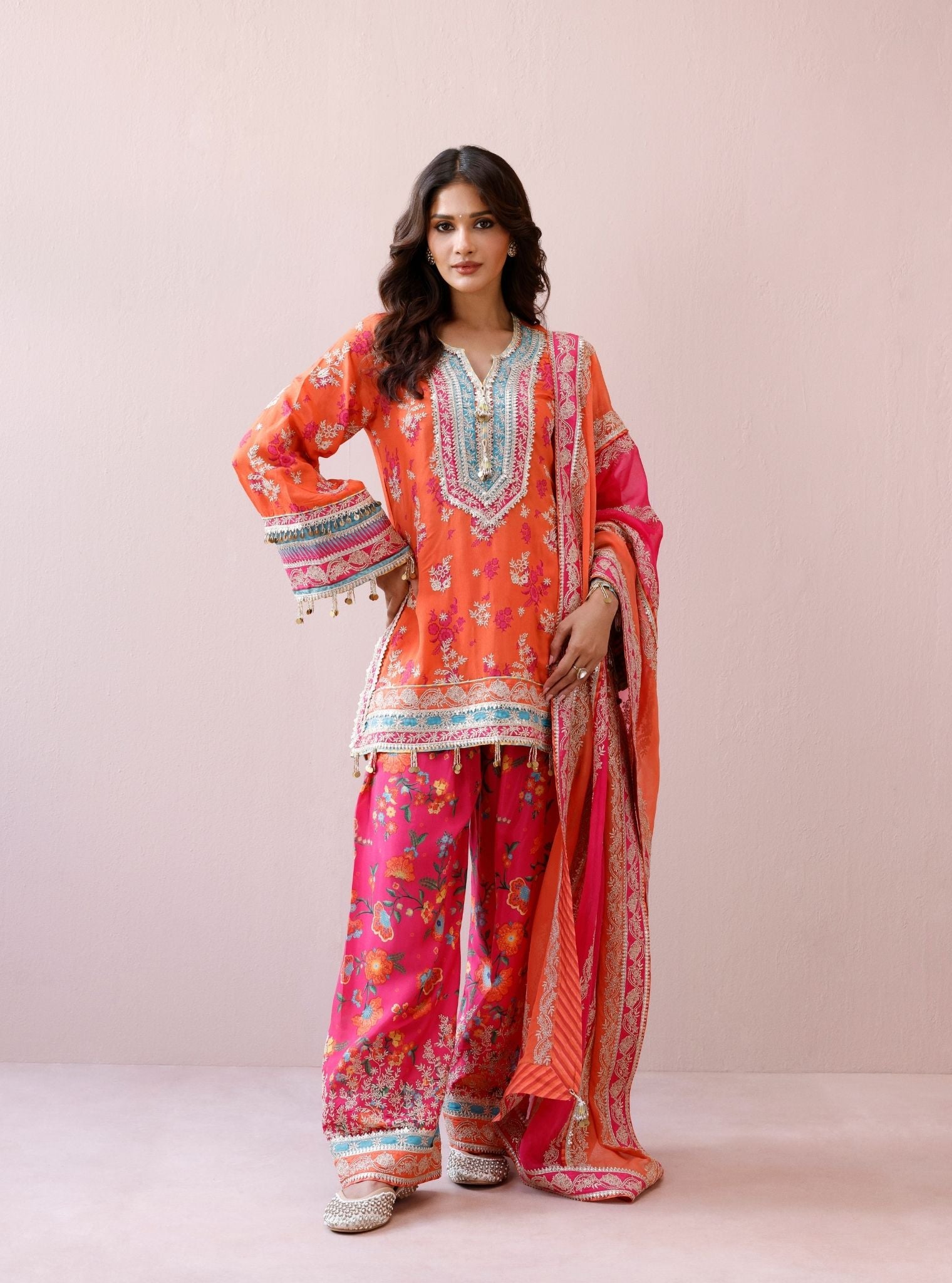 Elia Lawn Printed Orange Kurta with Farshi Salwar
