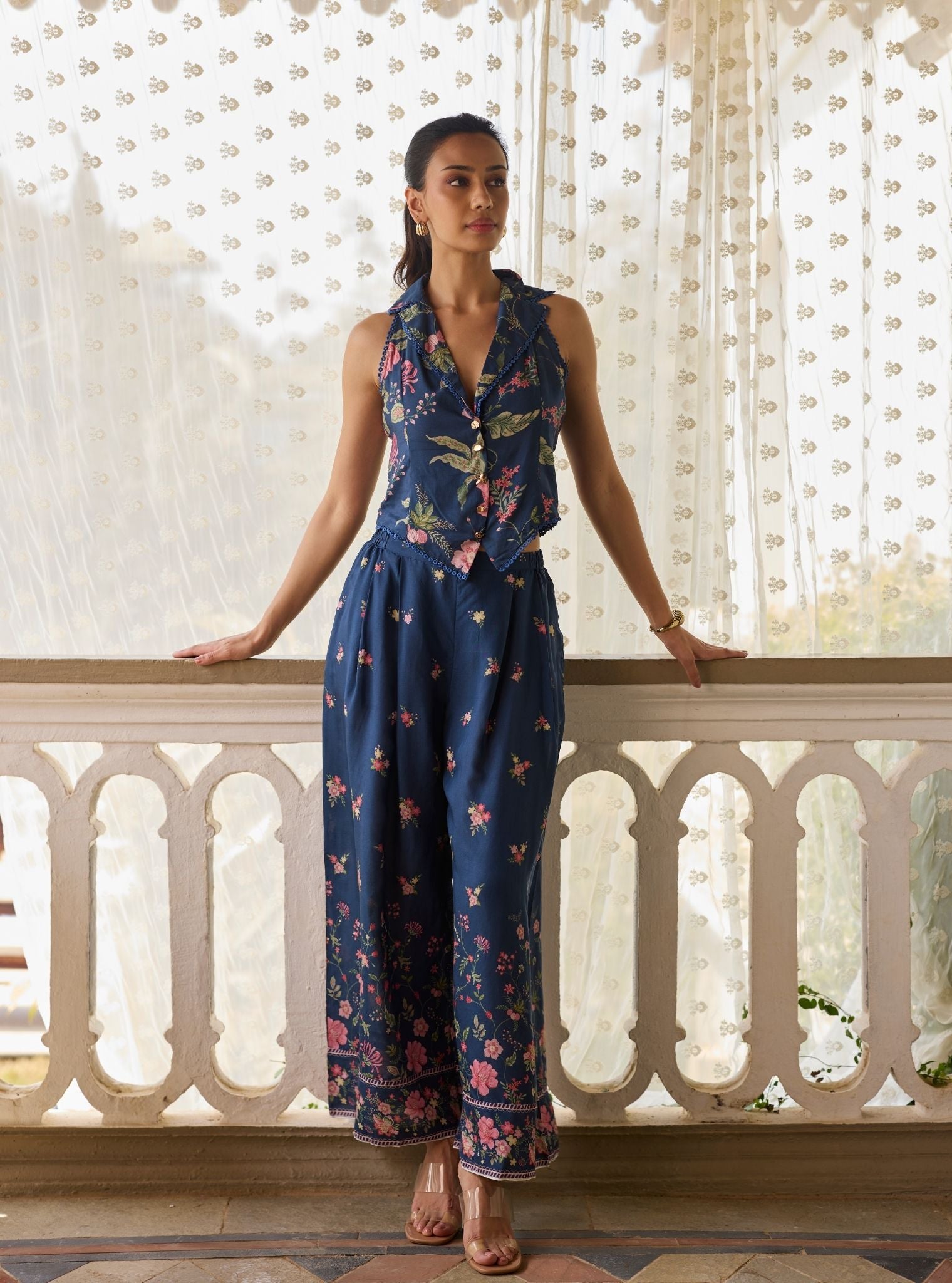 Desi Lawn Navy Jacket Set