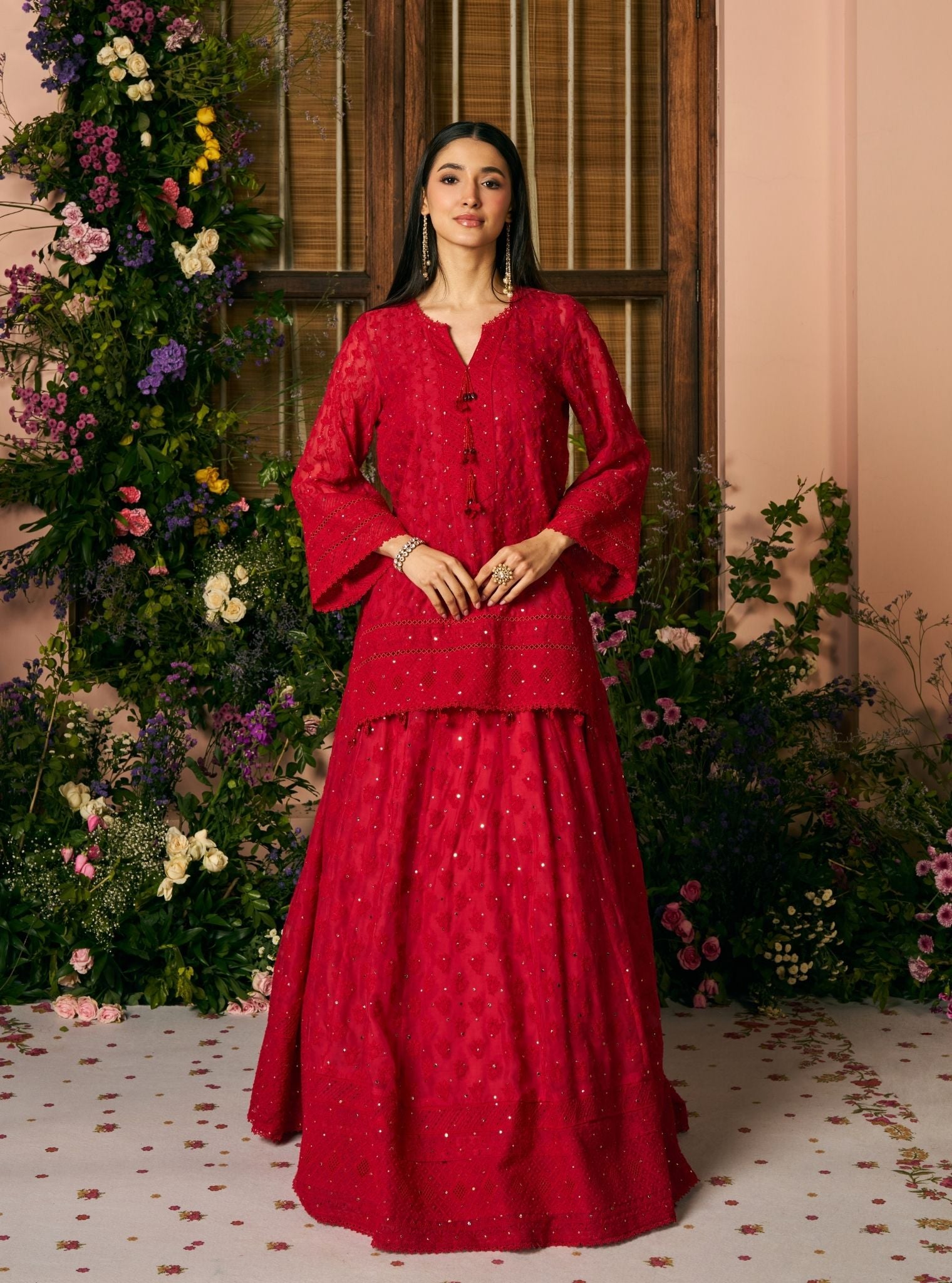 Kilol Organza Red Kurta & Lehenga Set