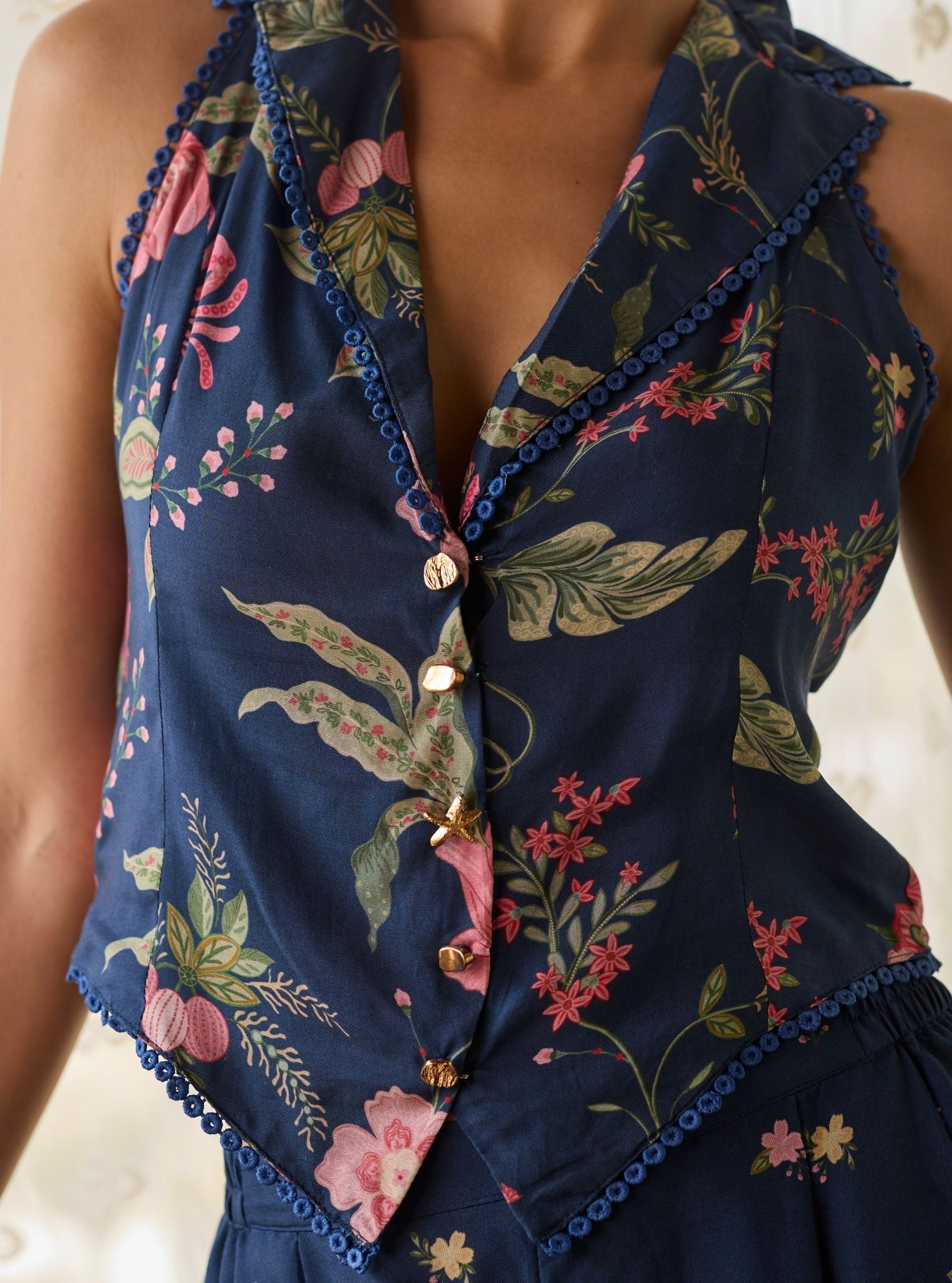 Desi Lawn Navy Jacket Set