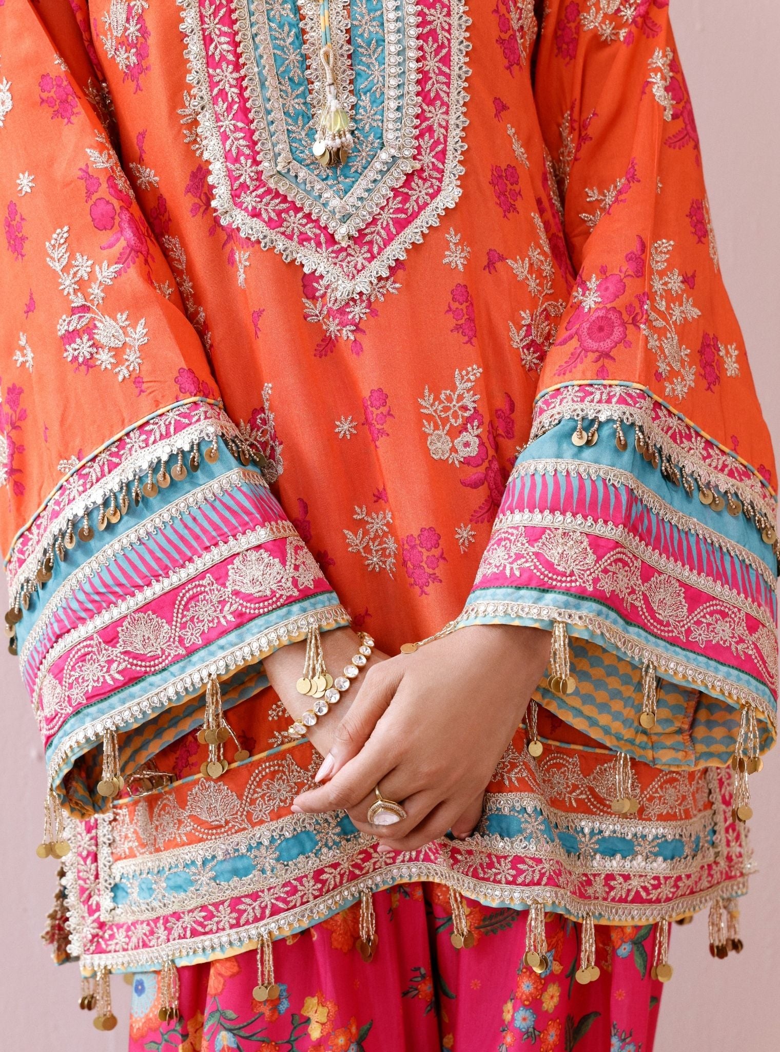Elia Lawn Printed Orange Kurta with Farshi Salwar