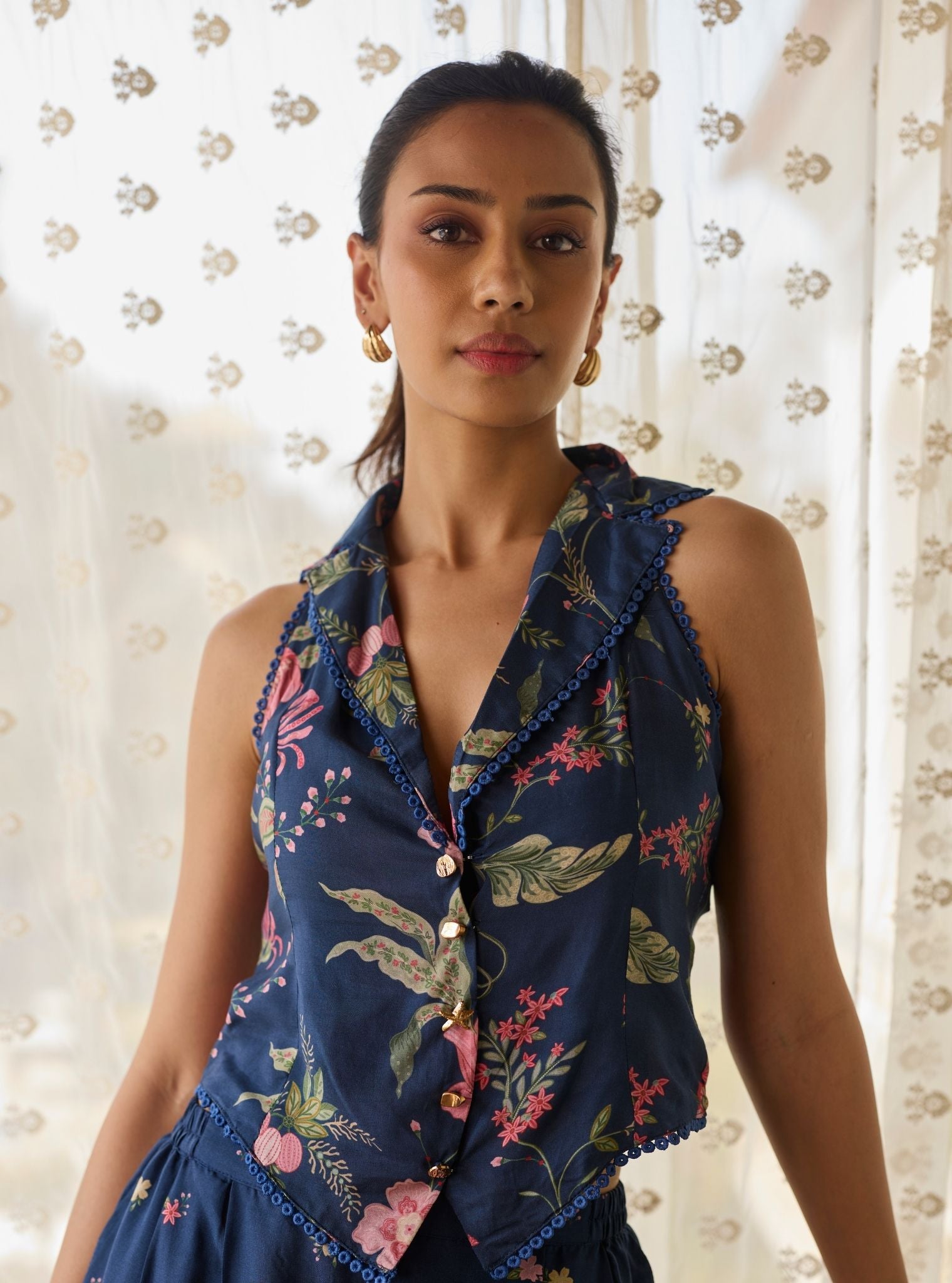 Desi Lawn Navy Jacket Set