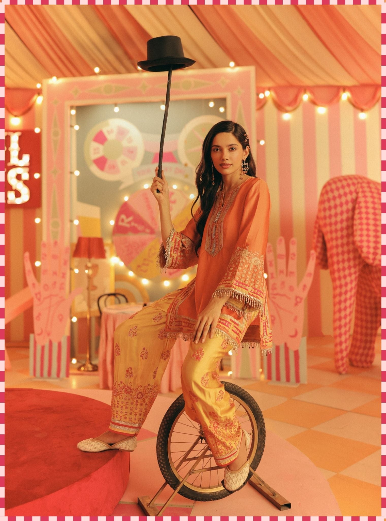Shvi Cupro Satin Orange Kurta With Farshi Salwar