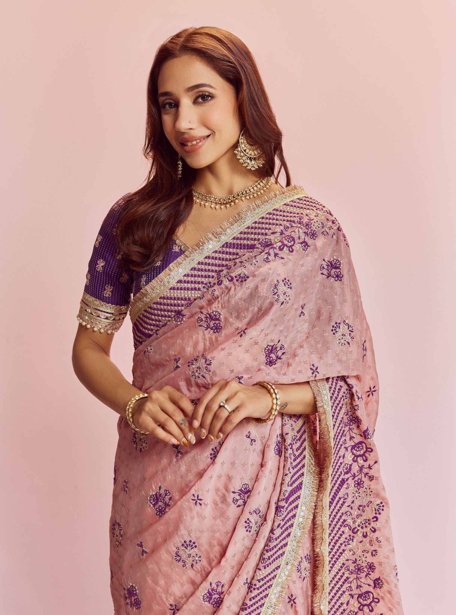 Mulmul Banarsi lagan Purple Saree