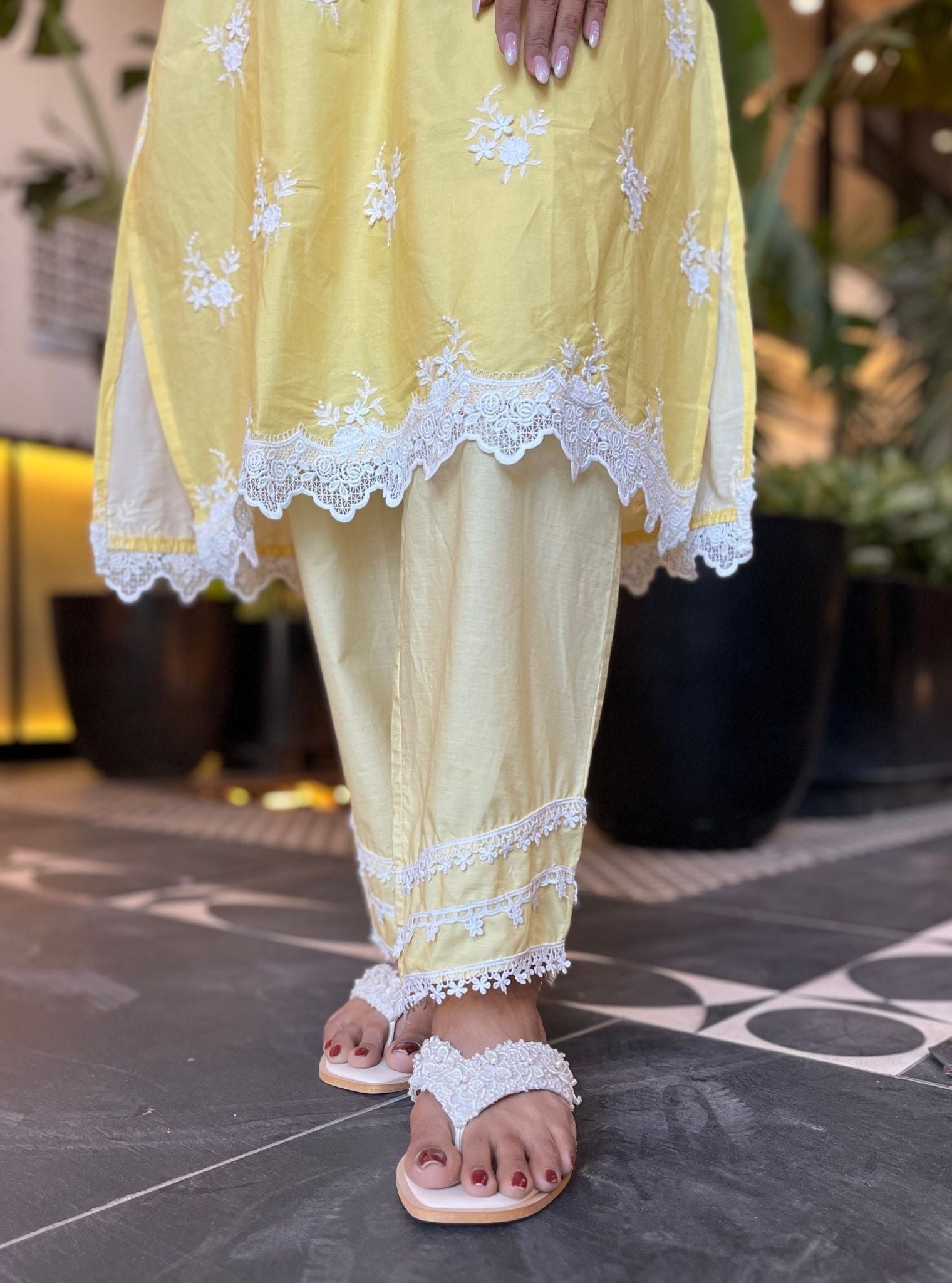 Mulmul Cotton Ombre Enola Yellow Kurta With Mulmul Cotton Malta Yellow Pant