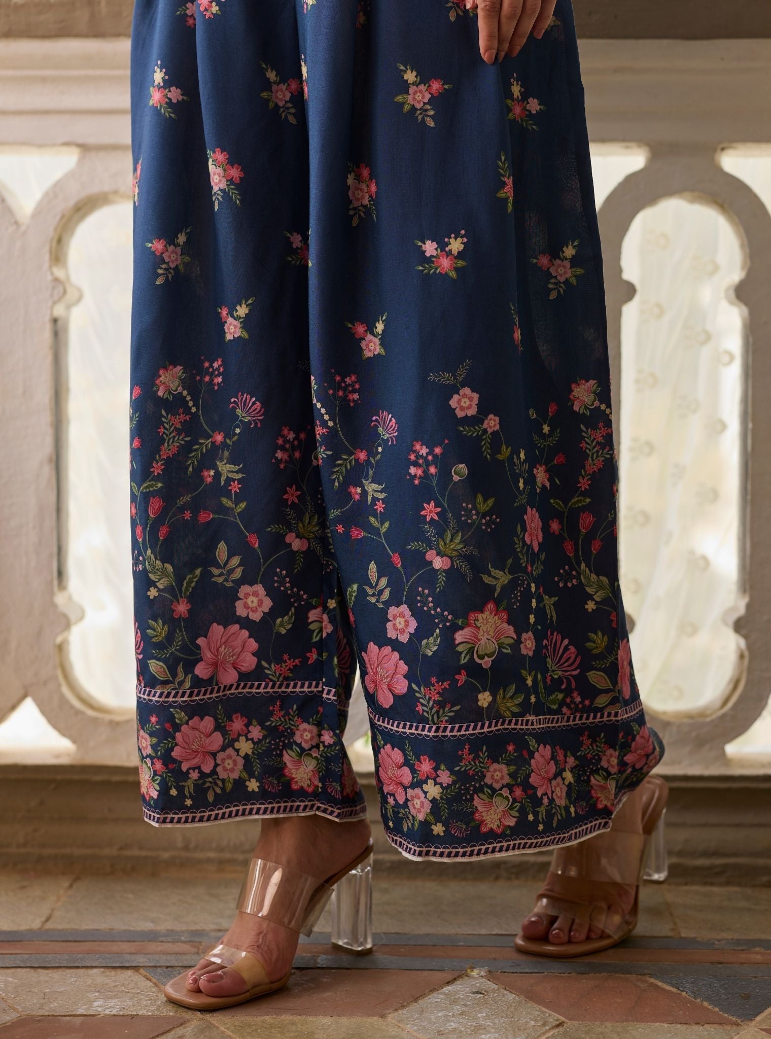 Desi Lawn Navy Jacket Set