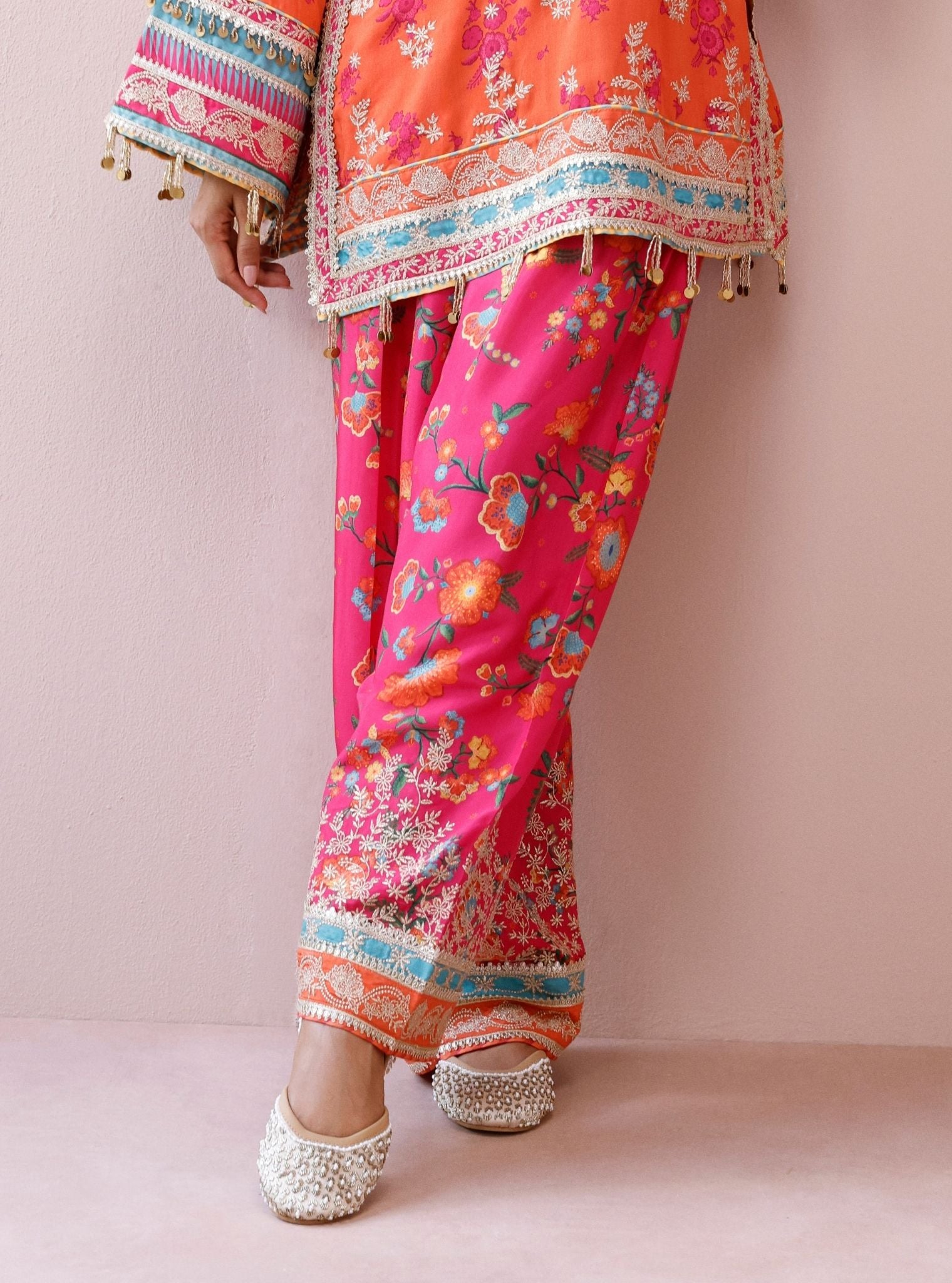 Elia Lawn Printed Orange Kurta with Farshi Salwar