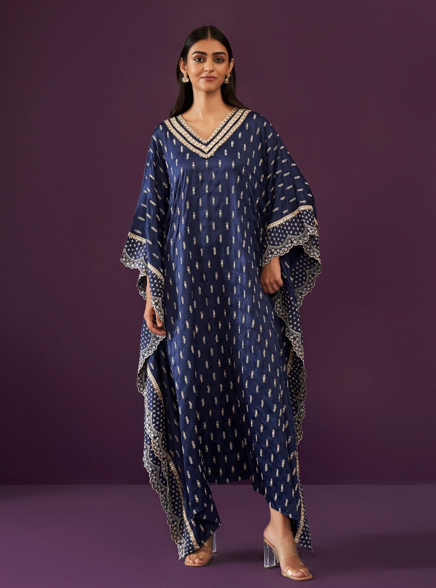 Mulmul Cupro Satin Florian Navy kaftan