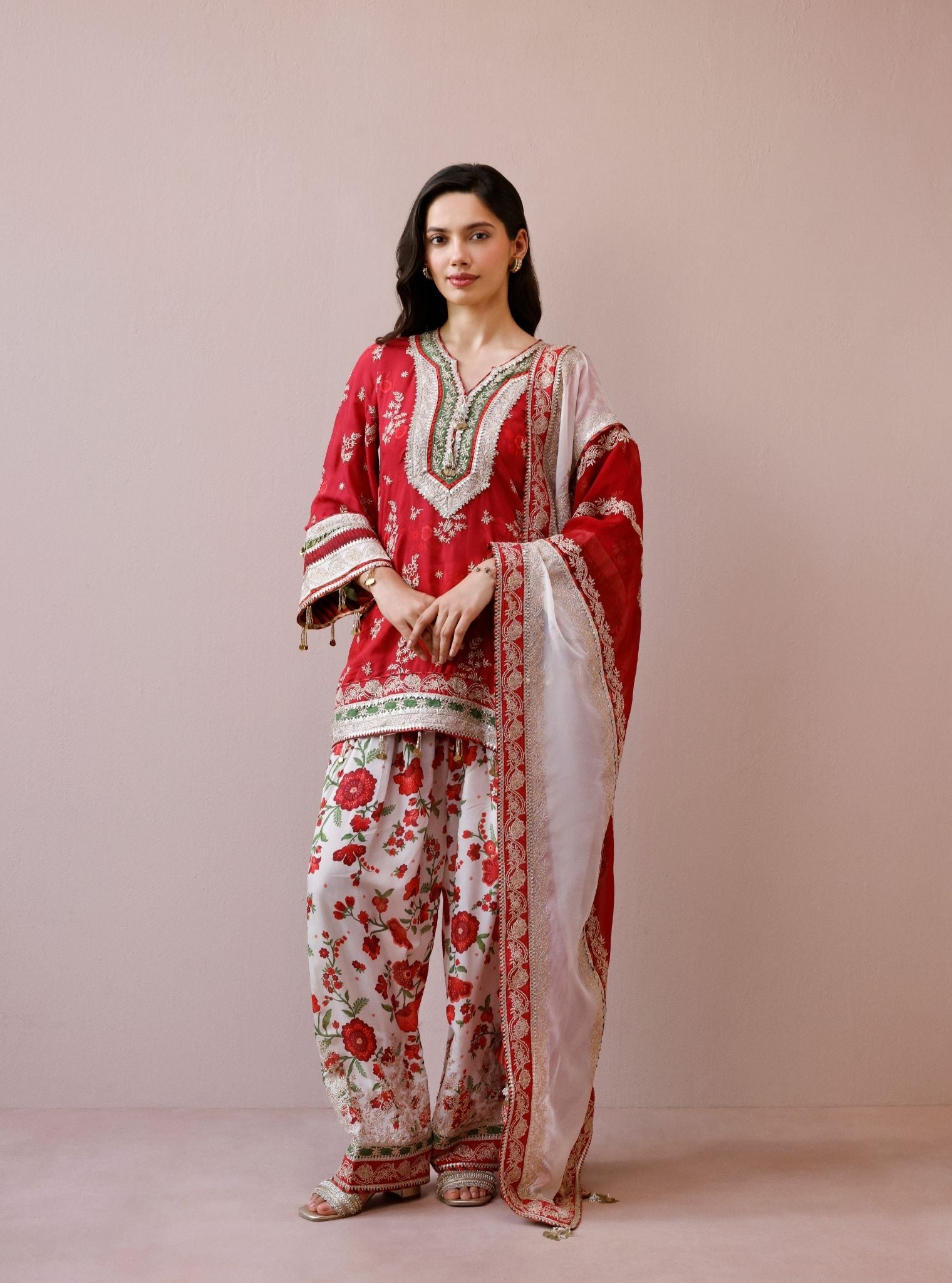 Elia Lawn Printed Red Kurta with Farshi Salwar