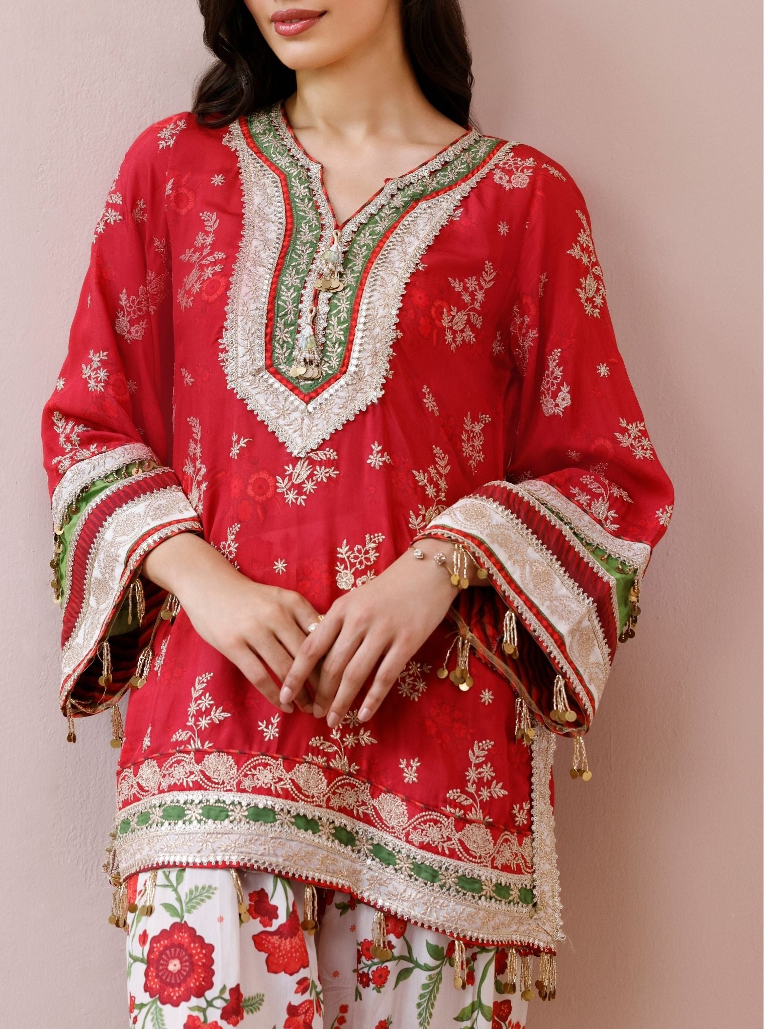 Elia Lawn Printed Red Kurta with Farshi Salwar