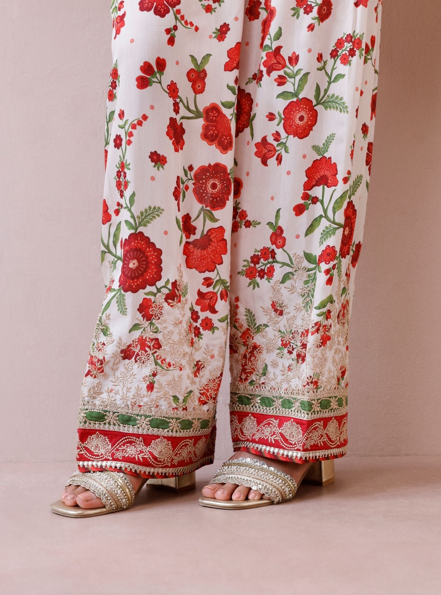 Elia Lawn Printed Red Kurta with Farshi Salwar
