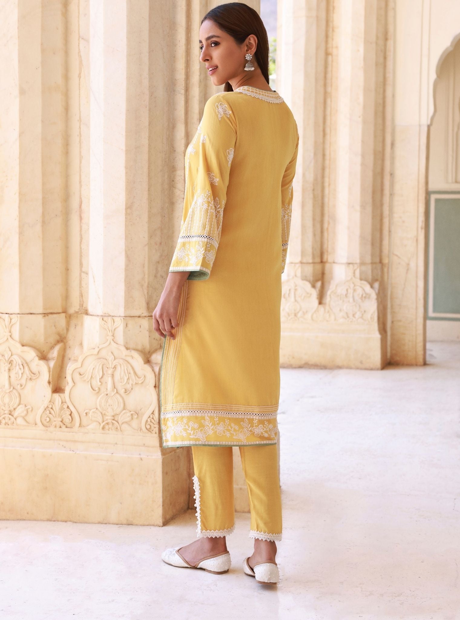 Rimeli Mustard Lawn Kurta Set