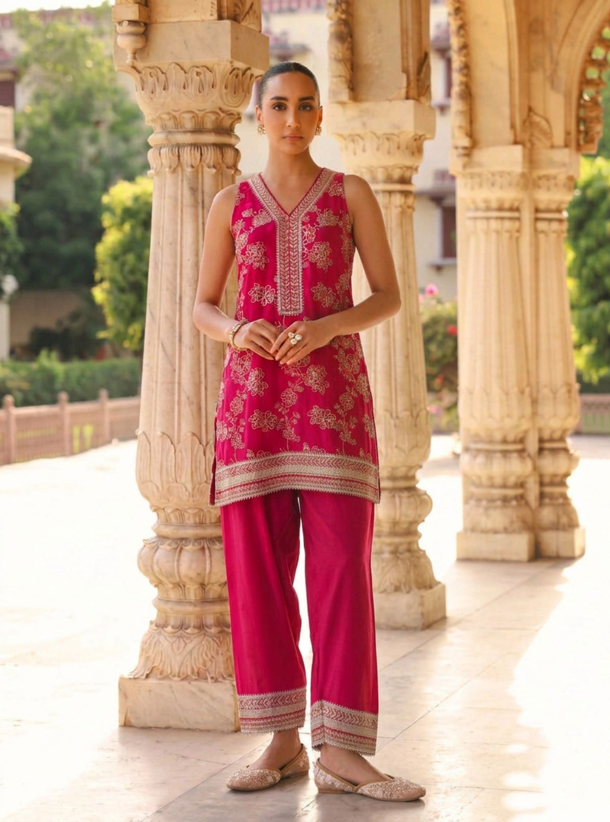 Jivara Crepe Fuschia Kurta Set