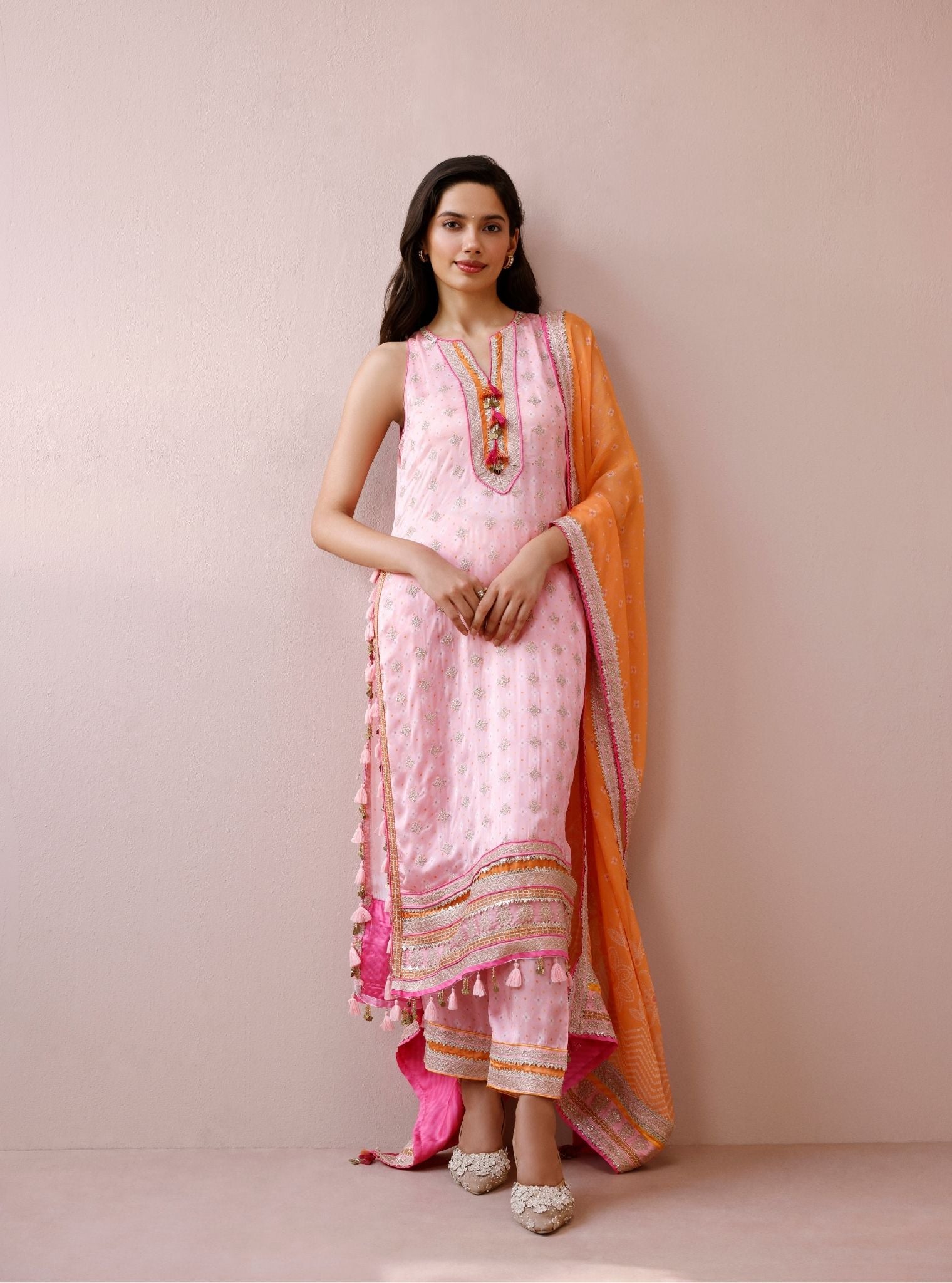Lavya Cupro Satin Printed Pink Kurta Set