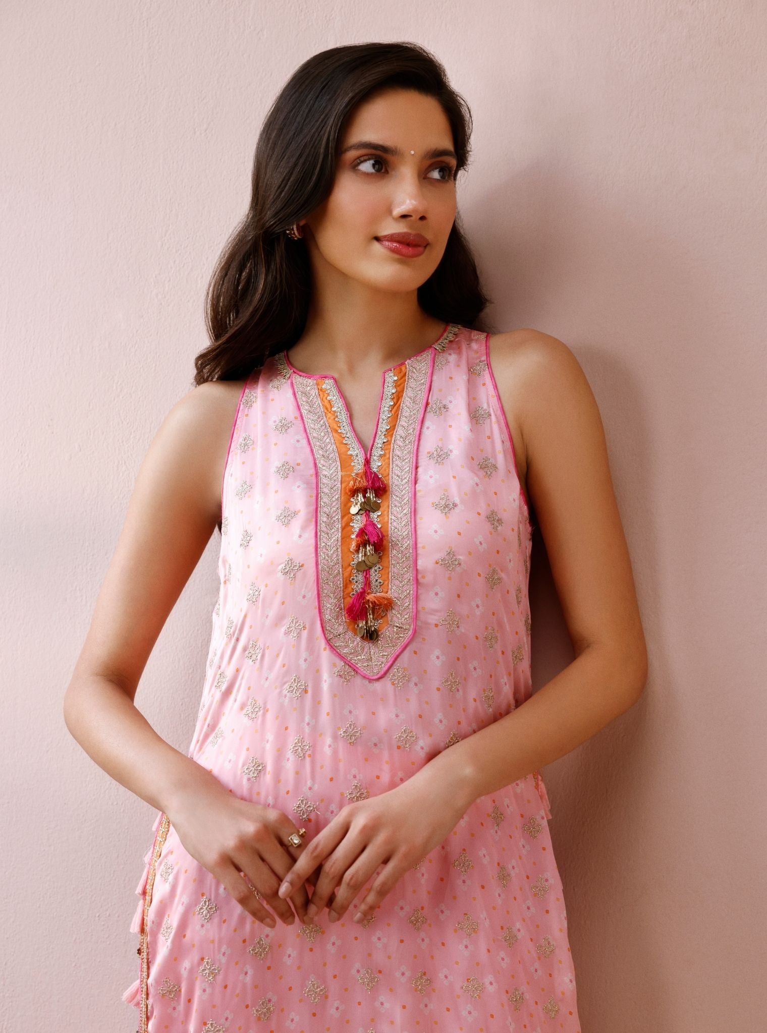 Lavya Cupro Satin Printed Pink Kurta Set