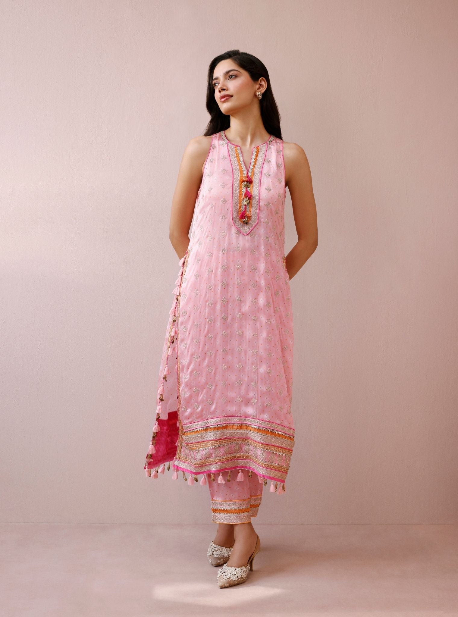 Lavya Cupro Satin Printed Pink Kurta Set