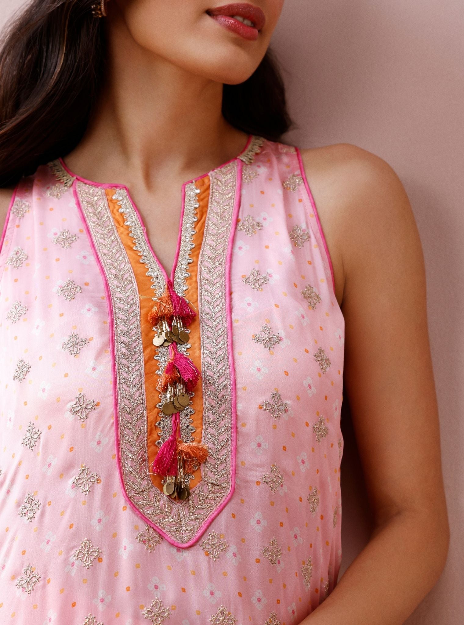 Lavya Cupro Satin Printed Pink Kurta Set