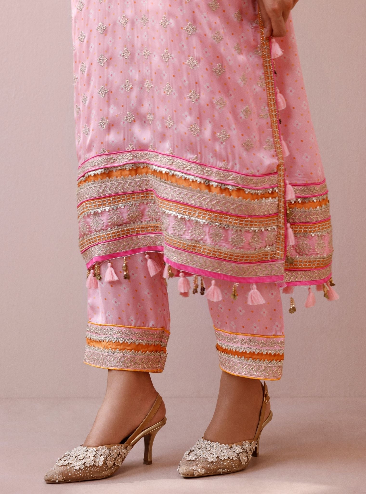 Lavya Cupro Satin Printed Pink Kurta Set