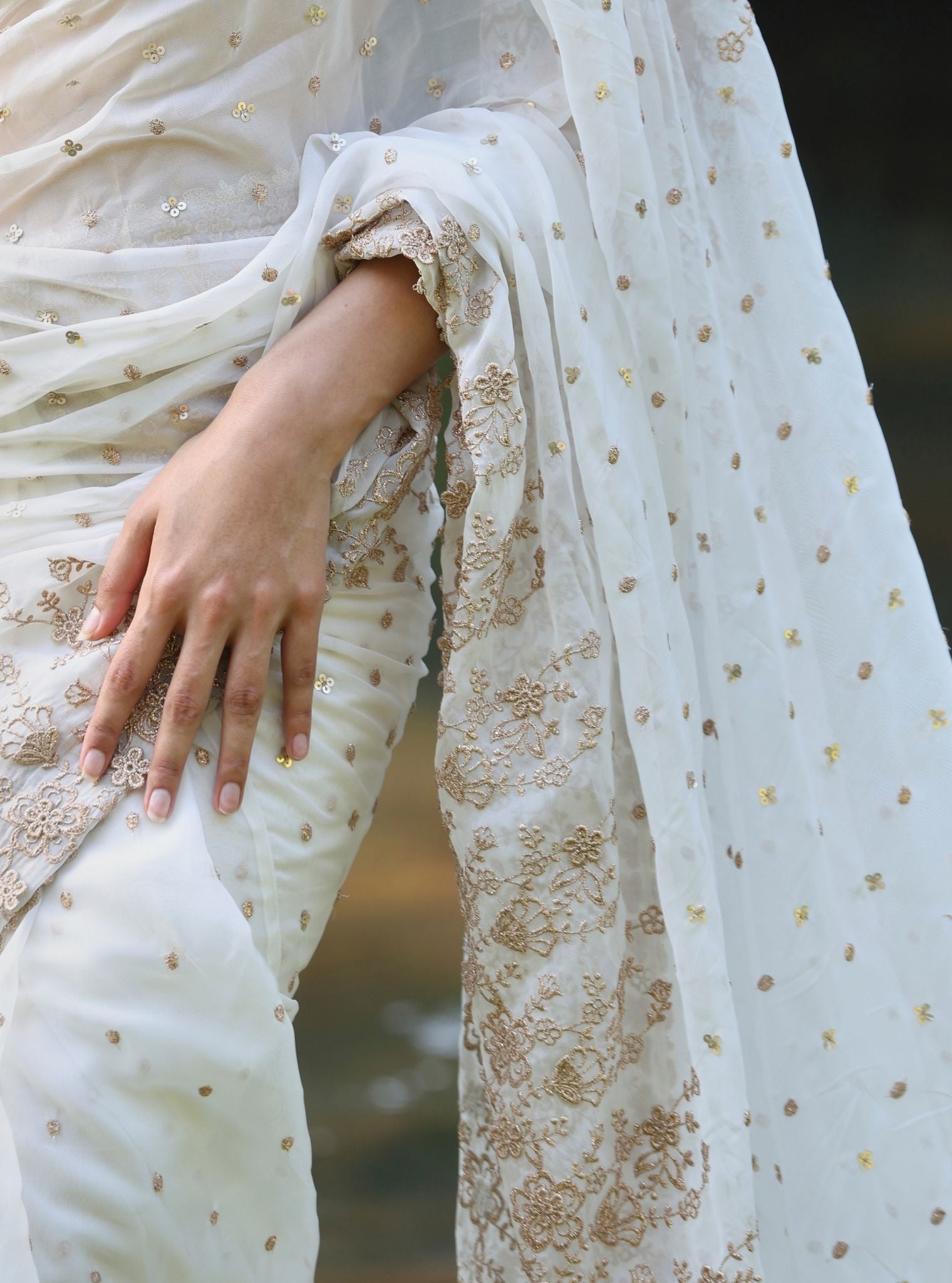 Mulmul Organza Leela White Saree