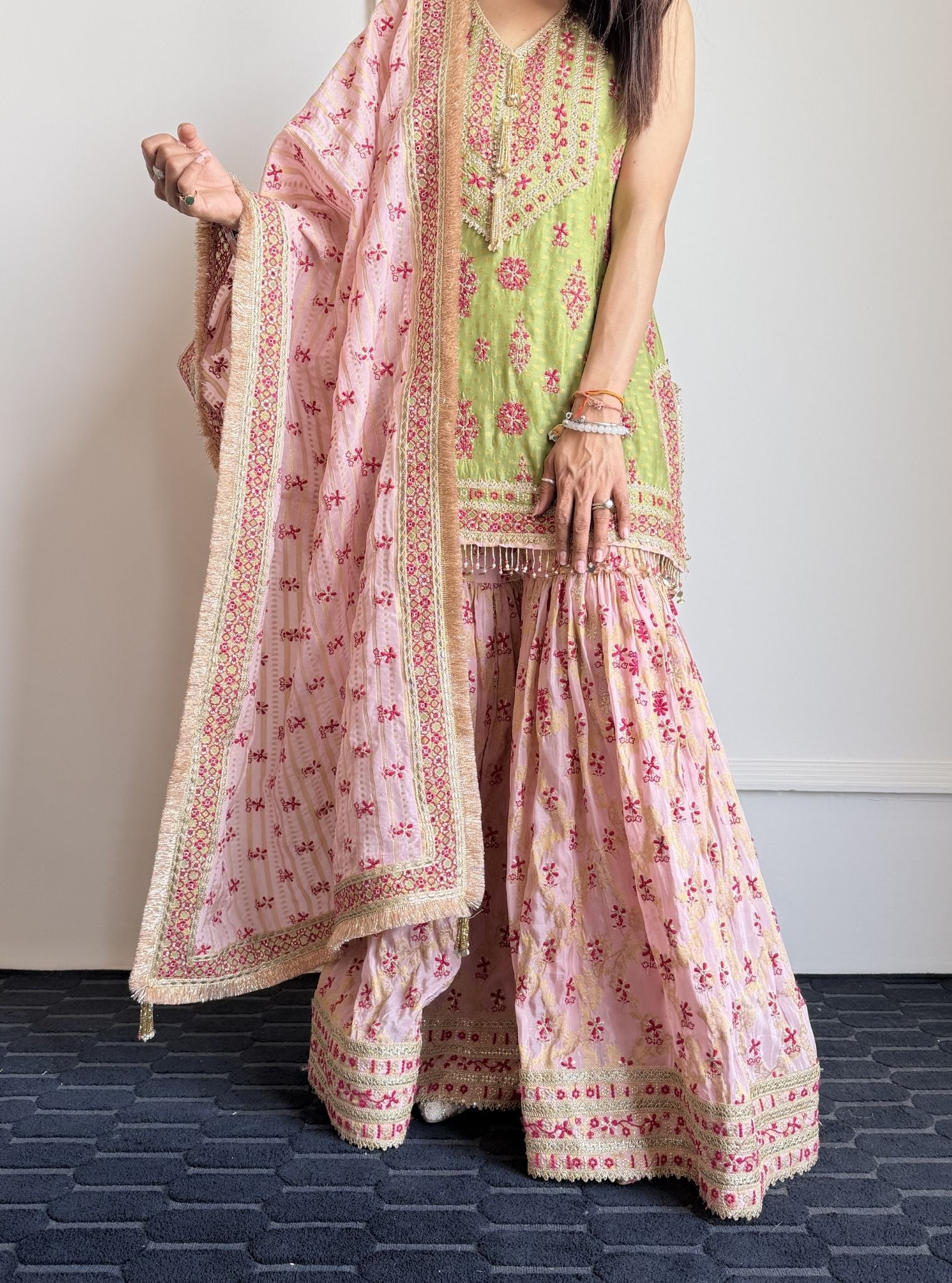 Dali Banarasi Green Kurta with Garara