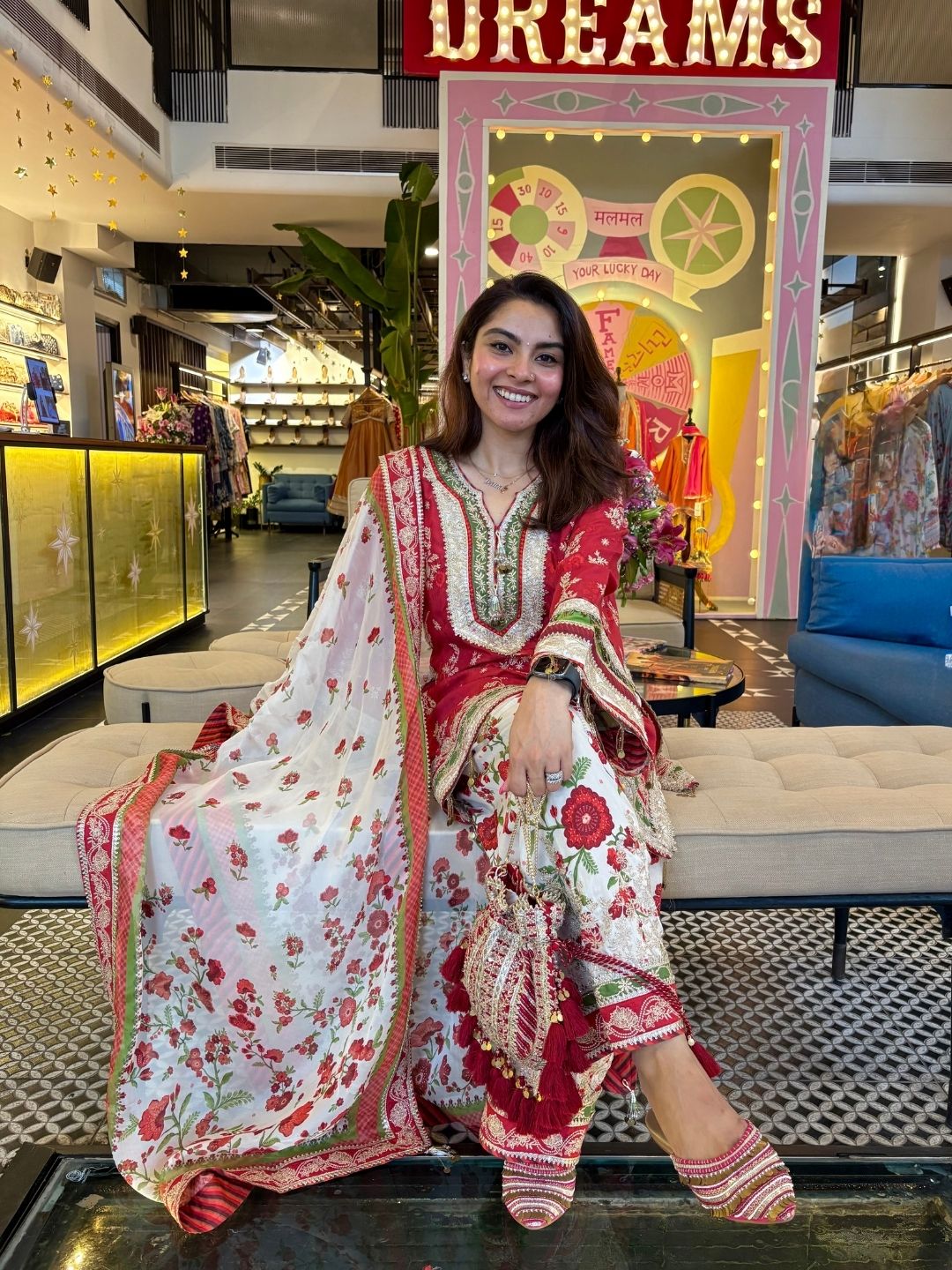 Elia Lawn Printed Red Kurta with Farshi Salwar