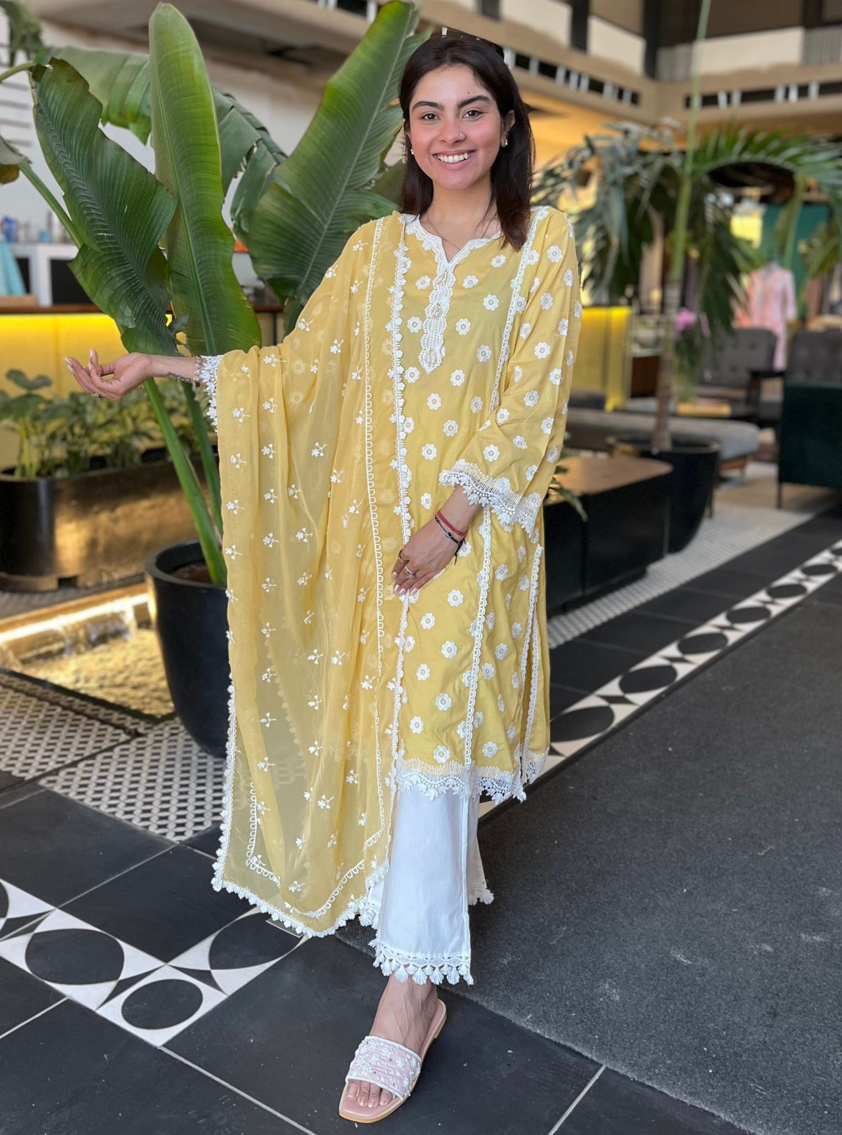 Satari Supima Cotton Yellow Kurta Set