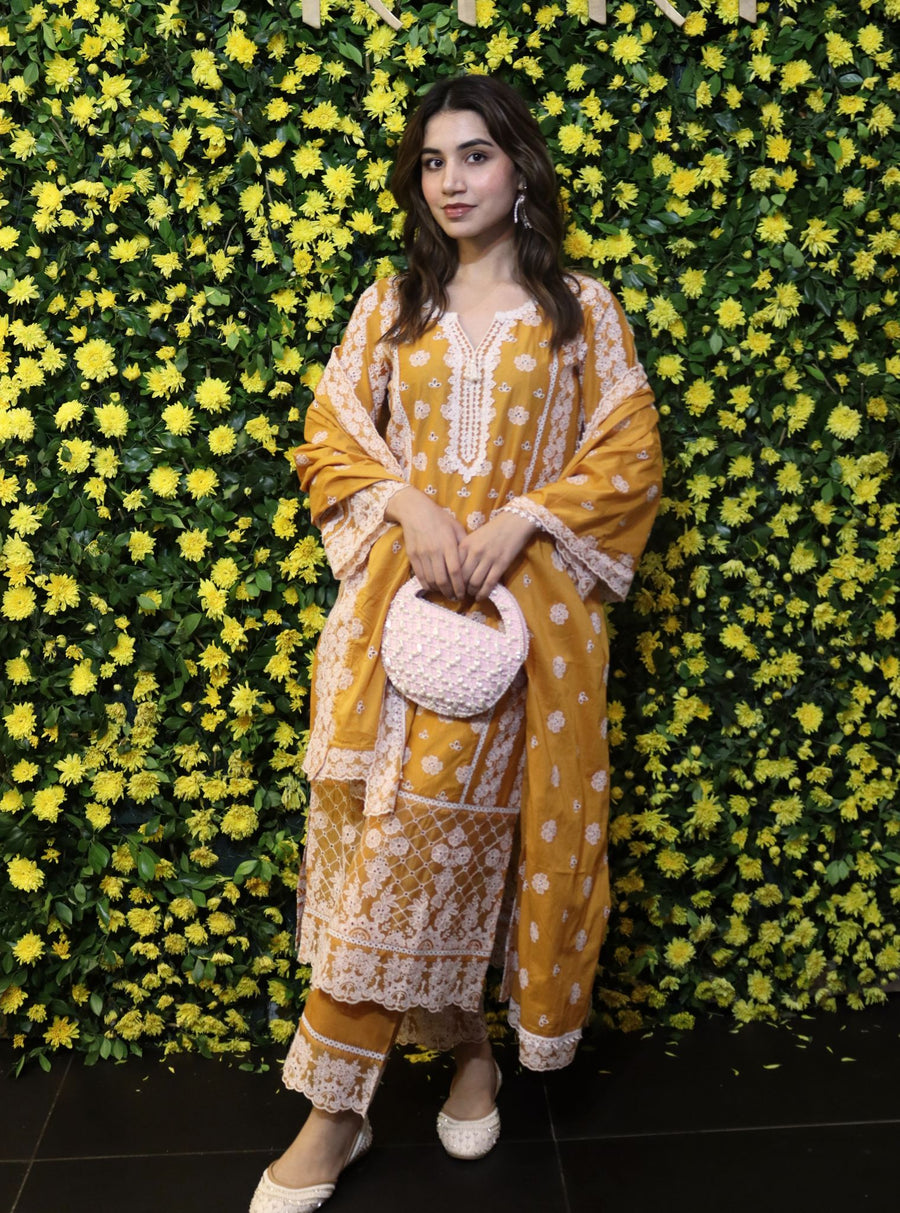 Mulmul Ajara Orange Dupatta
