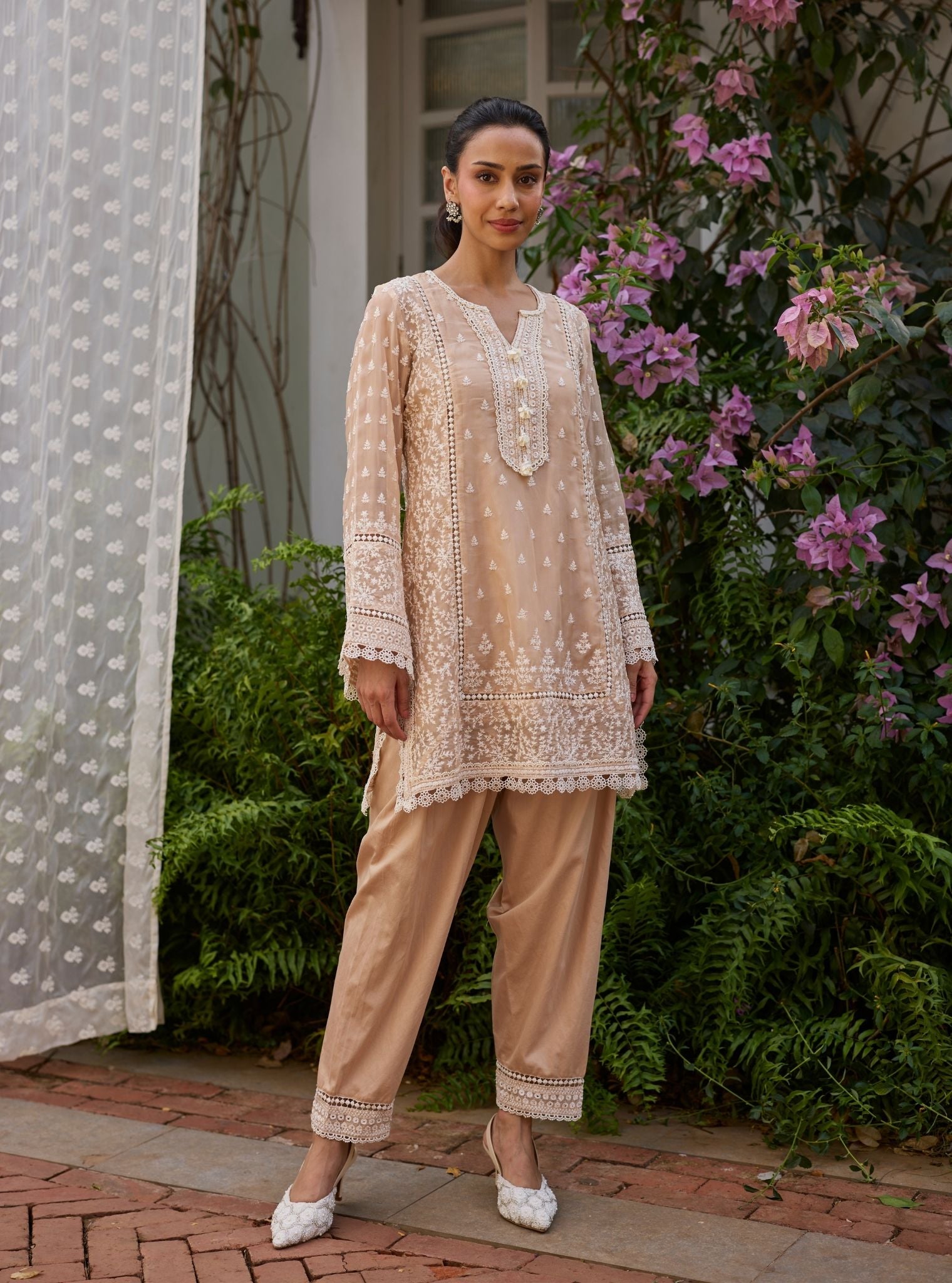 Meyo Organza Beige Kurta Set