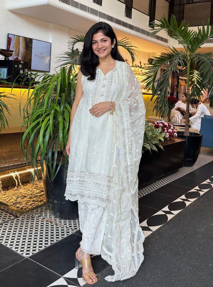 Mulmul Organza Taveli Light Blue Pink Dupatta main image 0