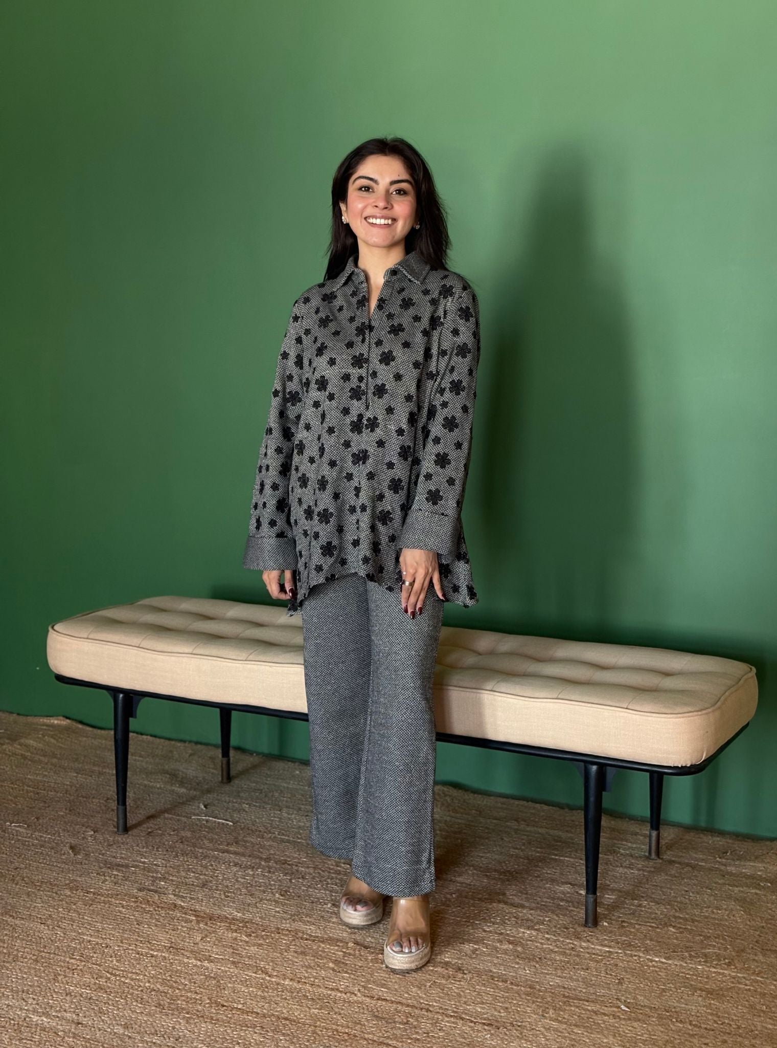 Lurex Black Knit Varnika Shirt With Edith Black Pant