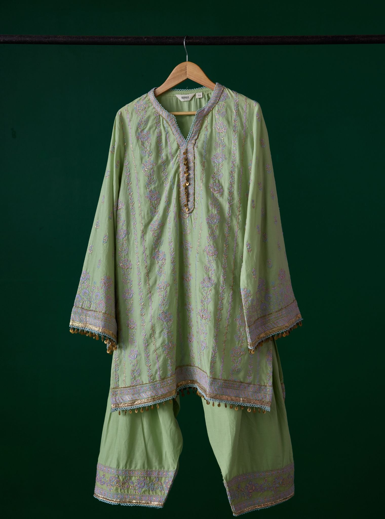 Pralika Bemberg Satin Green Kurta With Farshi Salwar