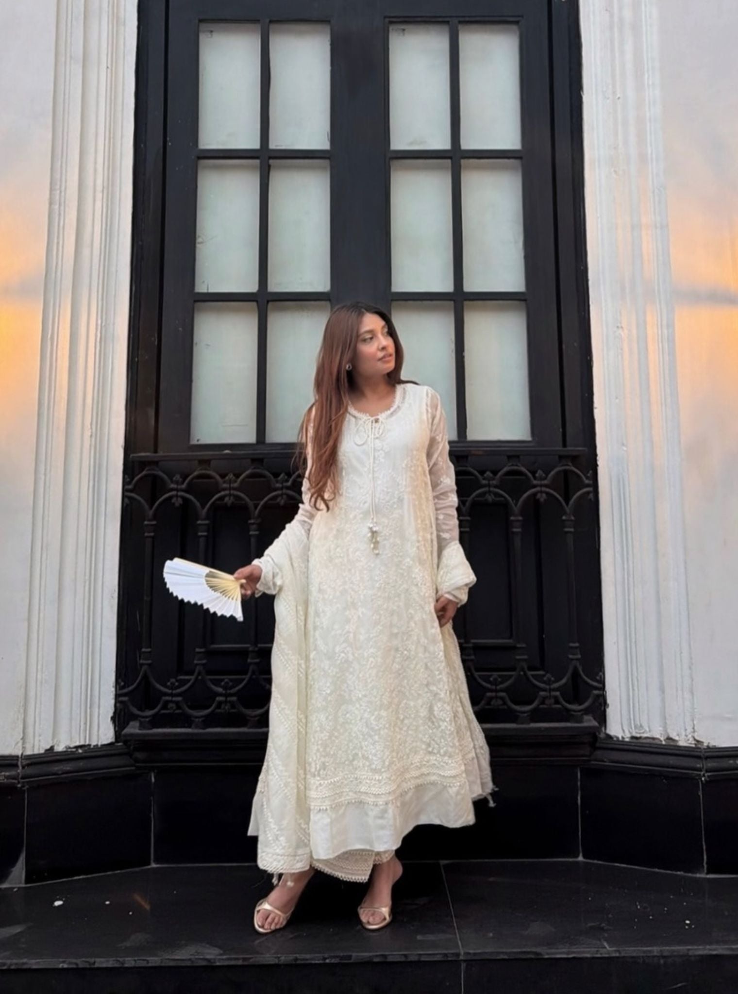 Karoa Organza Off White Anarkali Set