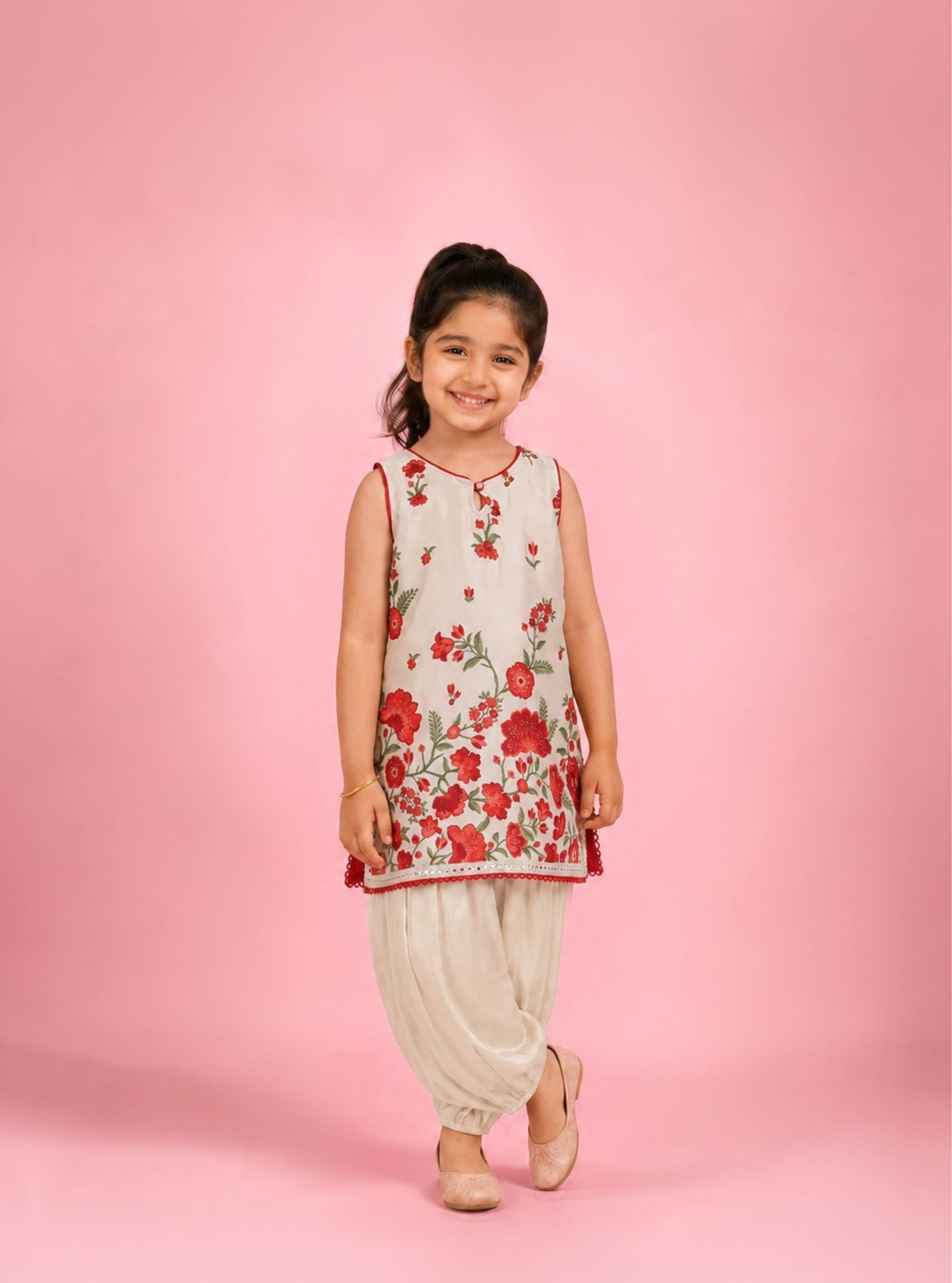 Rini Cupro Satin Printed Off White Kurta Set