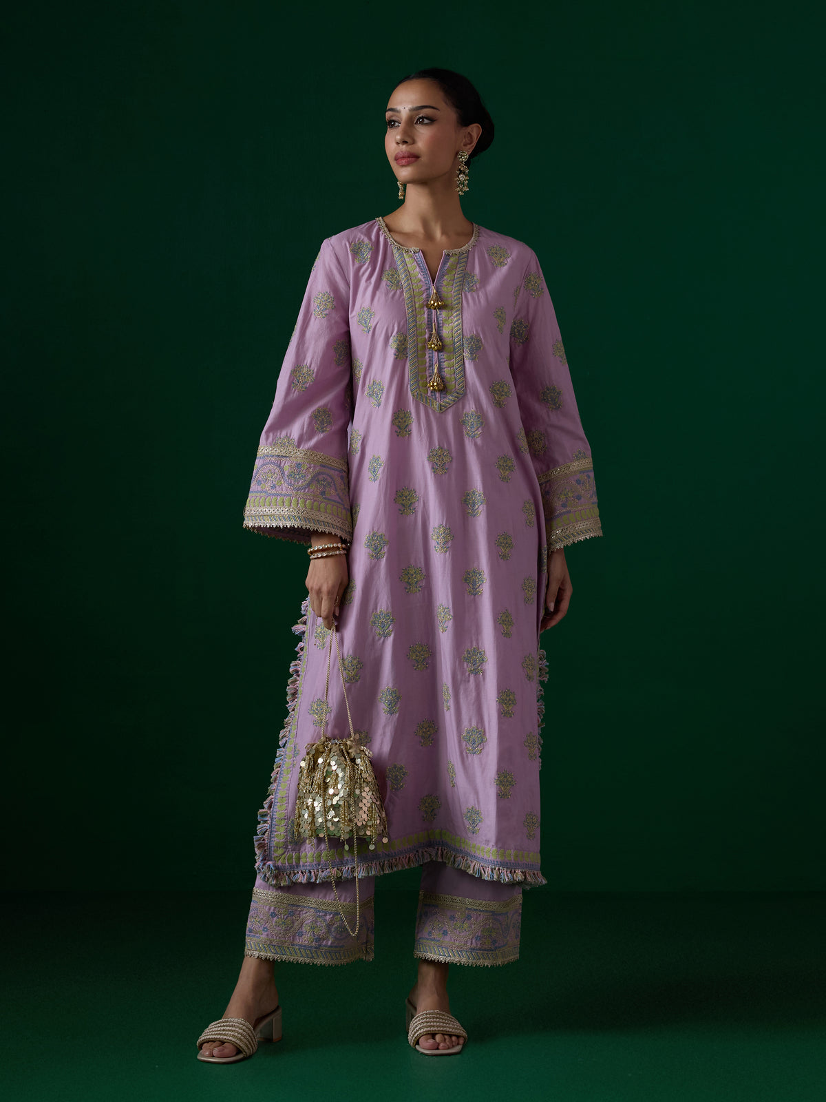 Ophel Pima Satin Lilac Kurta Set