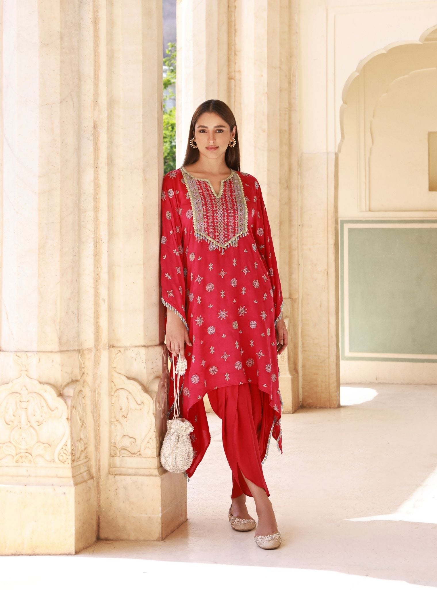 Dovira Fuschia Lawn Kaftan Set