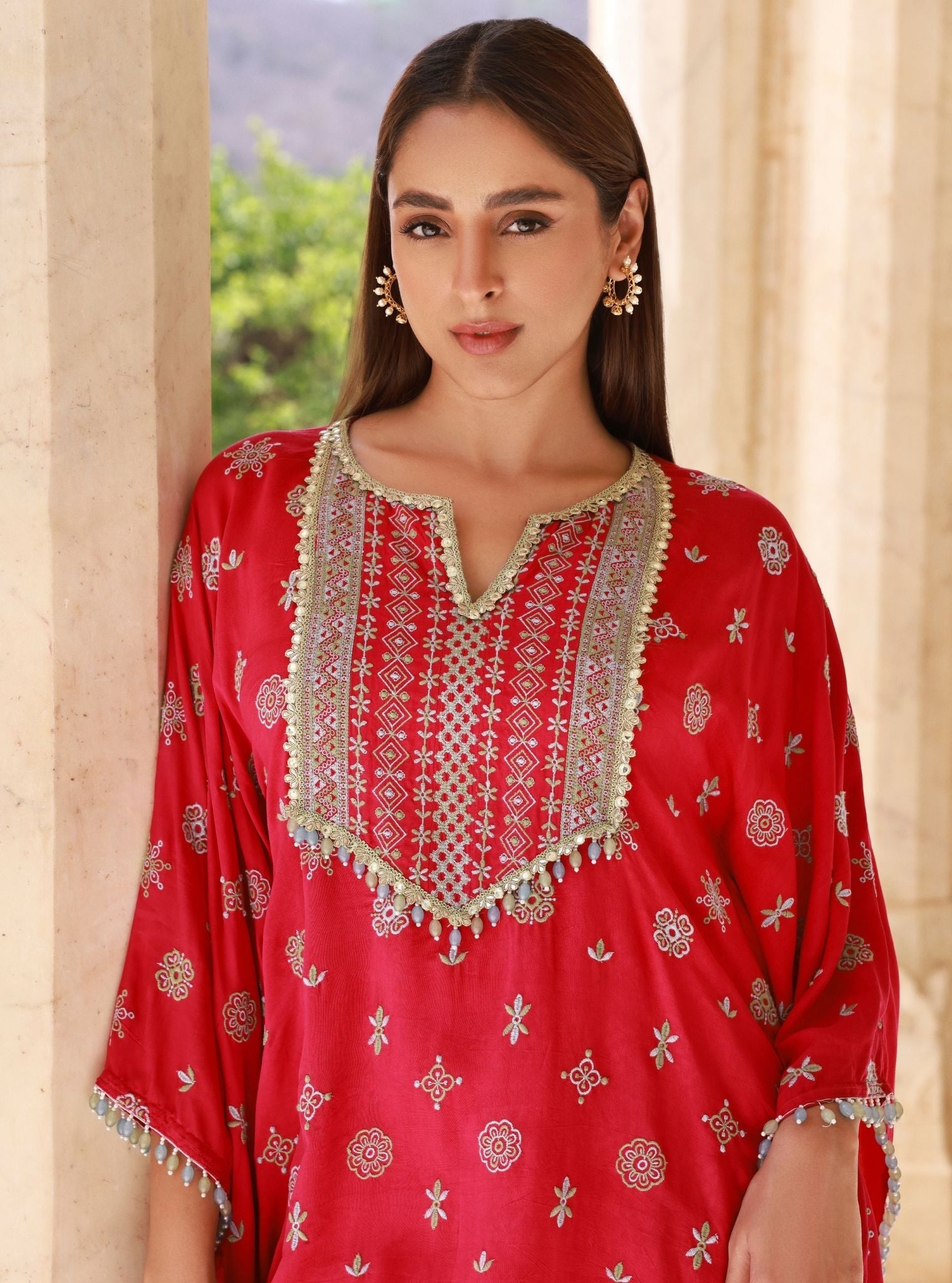 Dovira Fuschia Lawn Kaftan Set