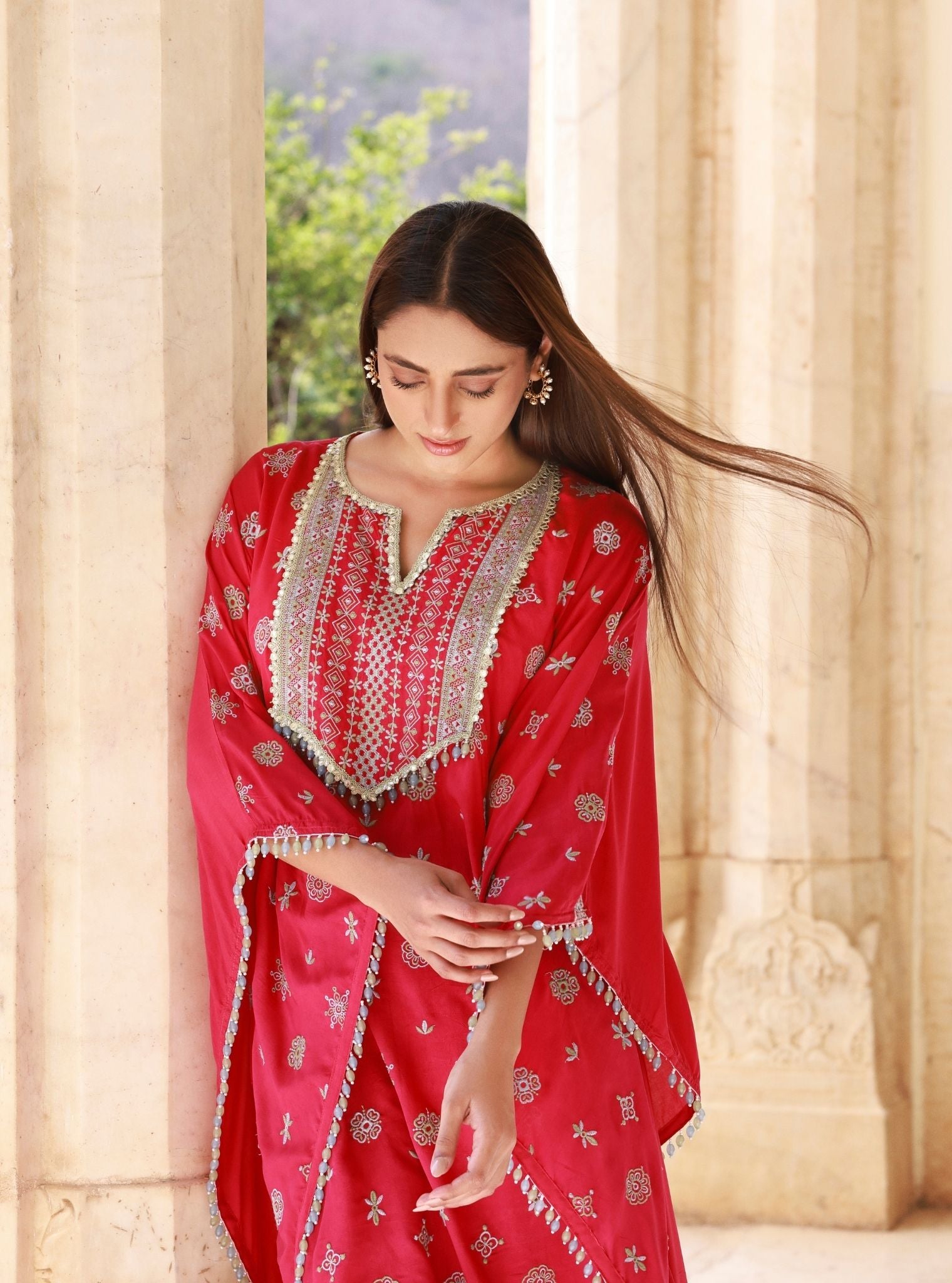 Dovira Fuschia Lawn Kaftan Set
