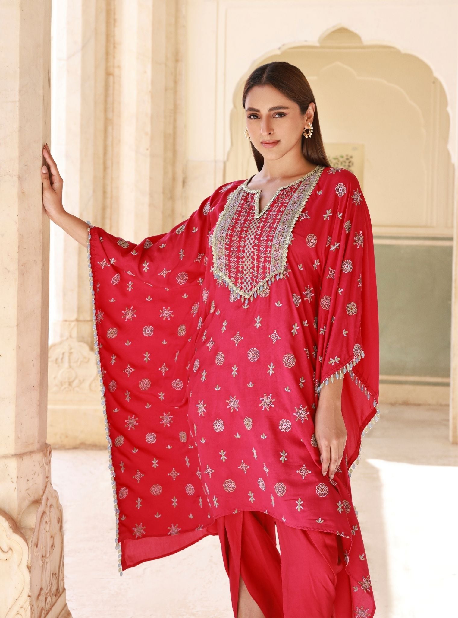 Dovira Fuschia Lawn Kaftan Set