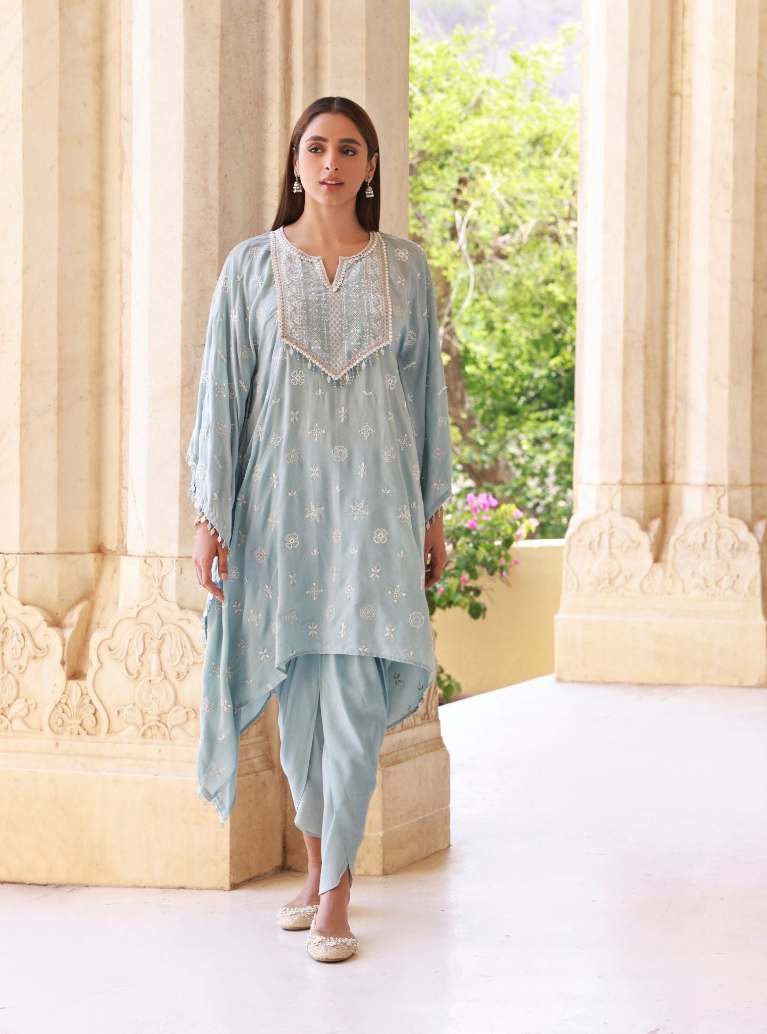 Dovira Blue Lawn Kaftan Set
