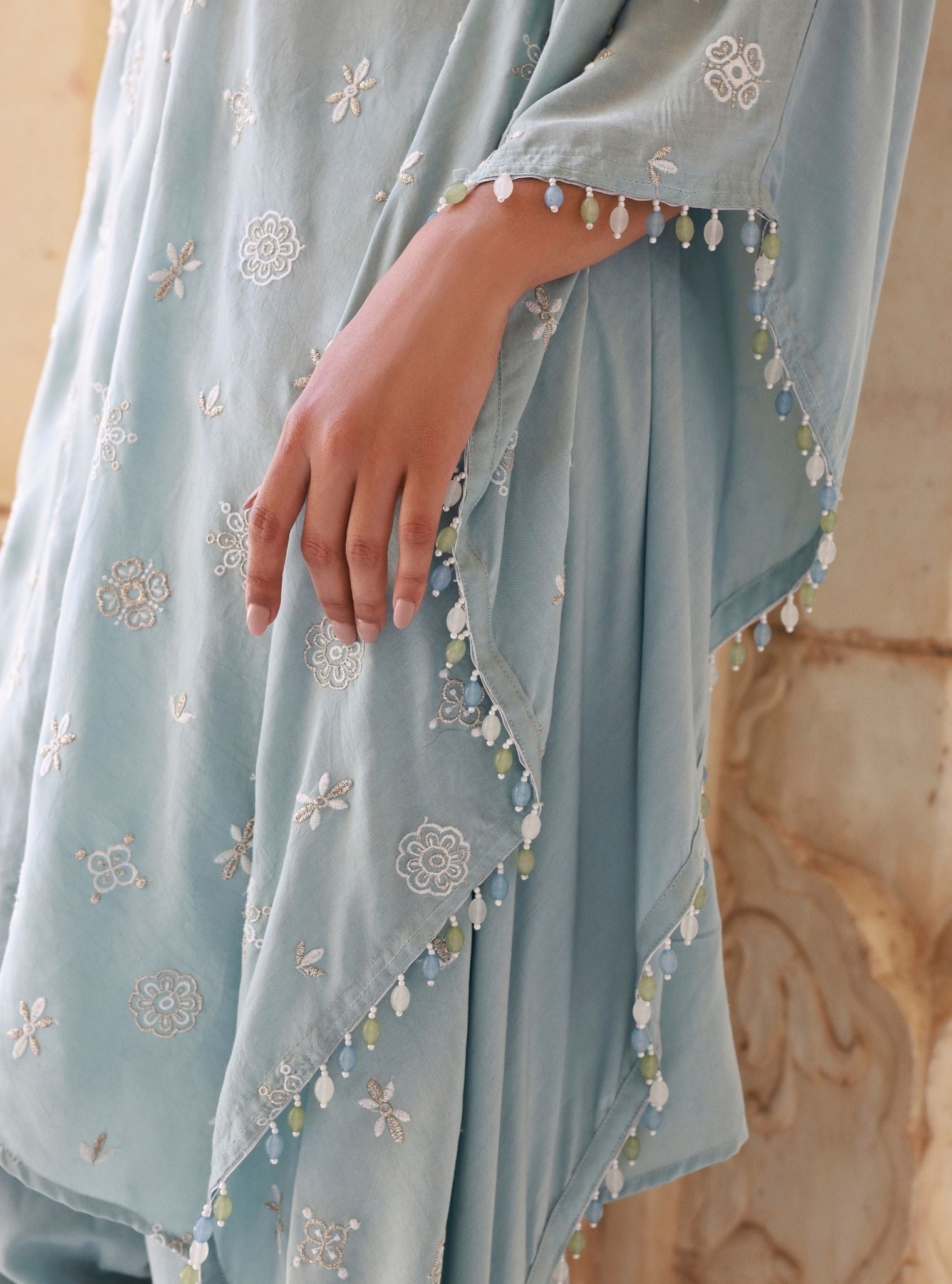 Dovira Blue Lawn Kaftan Set