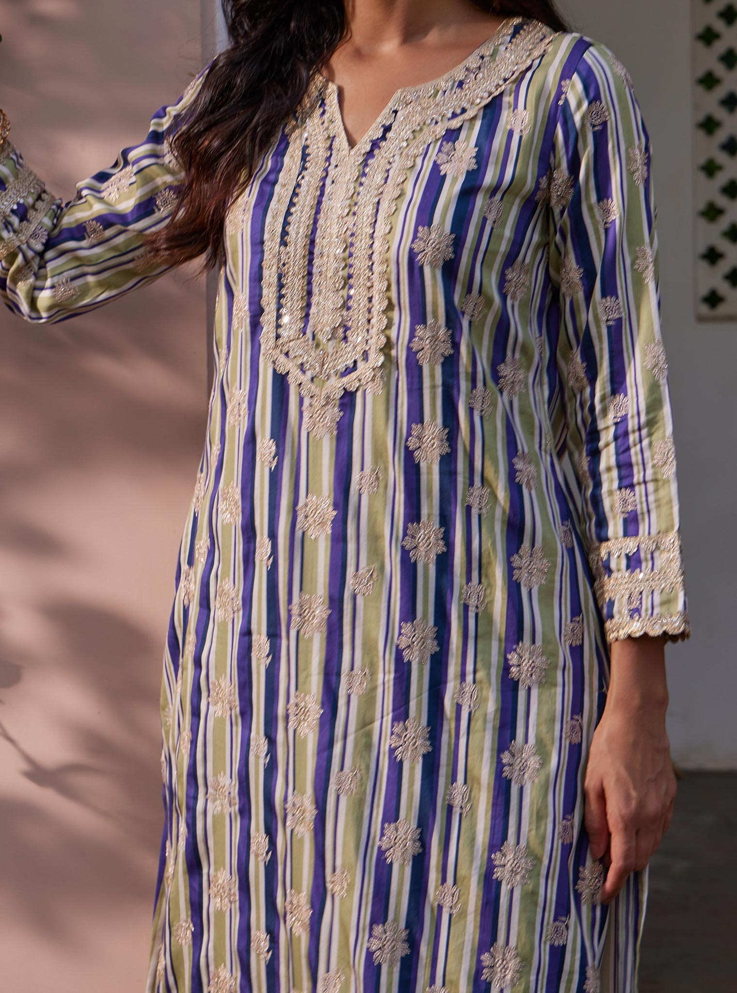 Mulmul Pima Avasa Blue Kurta with Mulmul Pima Avasa Blue Pant